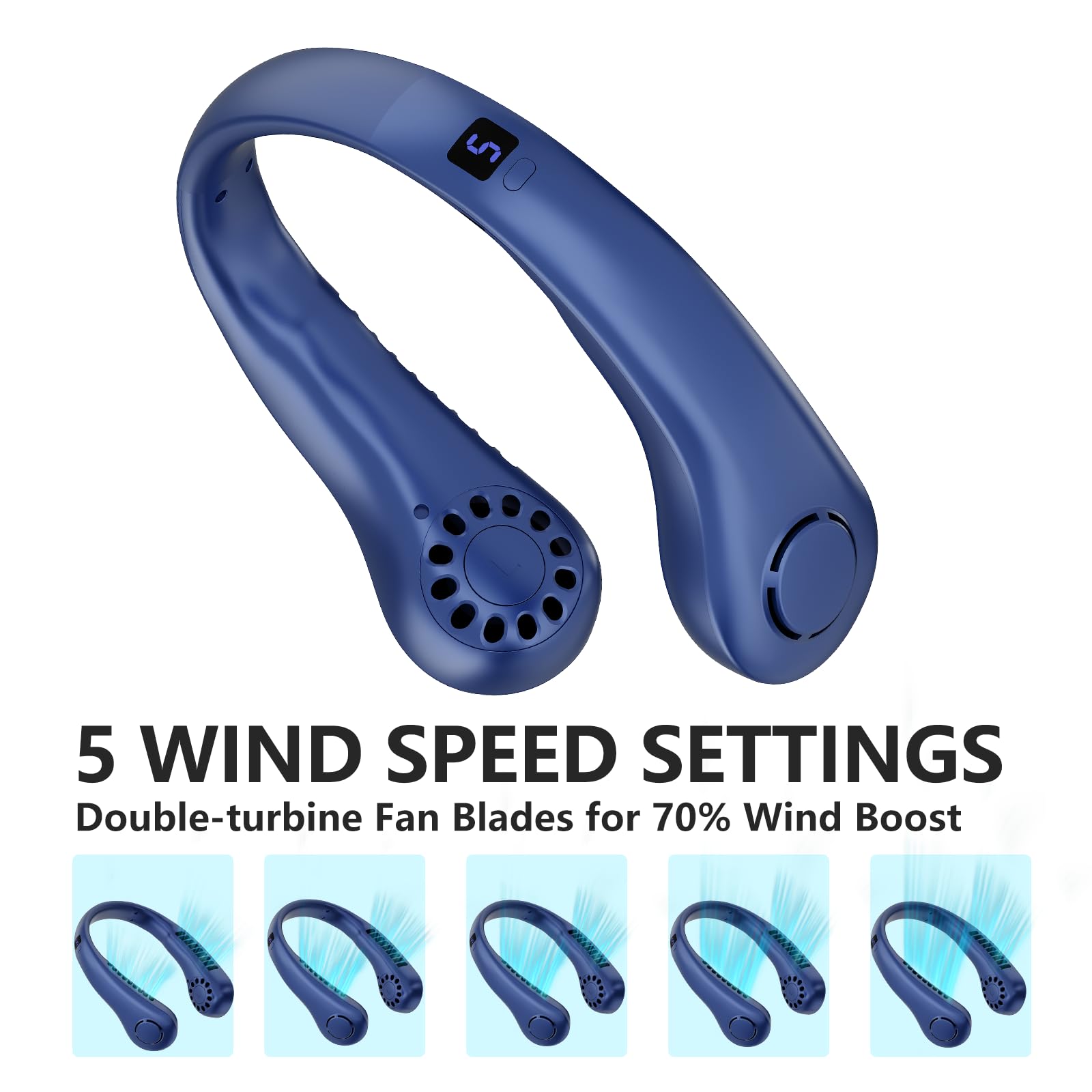 Portable Neck Fan, 360° Cooling Personal Fan with 5 Speeds, USB Rechargeable Wearable Neck Fan, Hands Free Bladeless Fan, Twistable, Mini Portable Fan, Gifts for Men Women Mom Dad, White