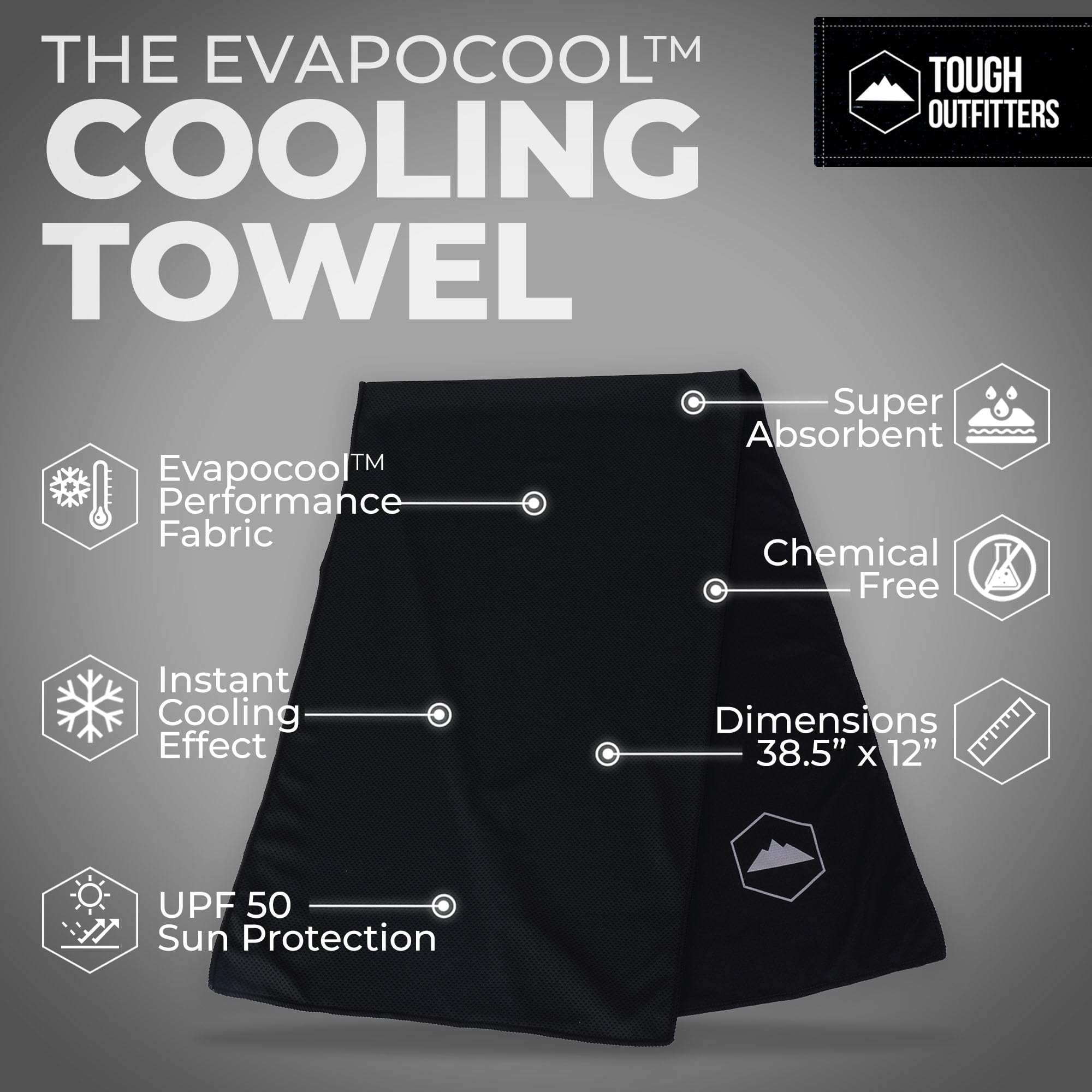 Tough Outdoors Cooling Towels for Neck Face - Neck Cooling Towel for Hot Weather Yoga Sports Golf Sweat - Instant Cold Towel