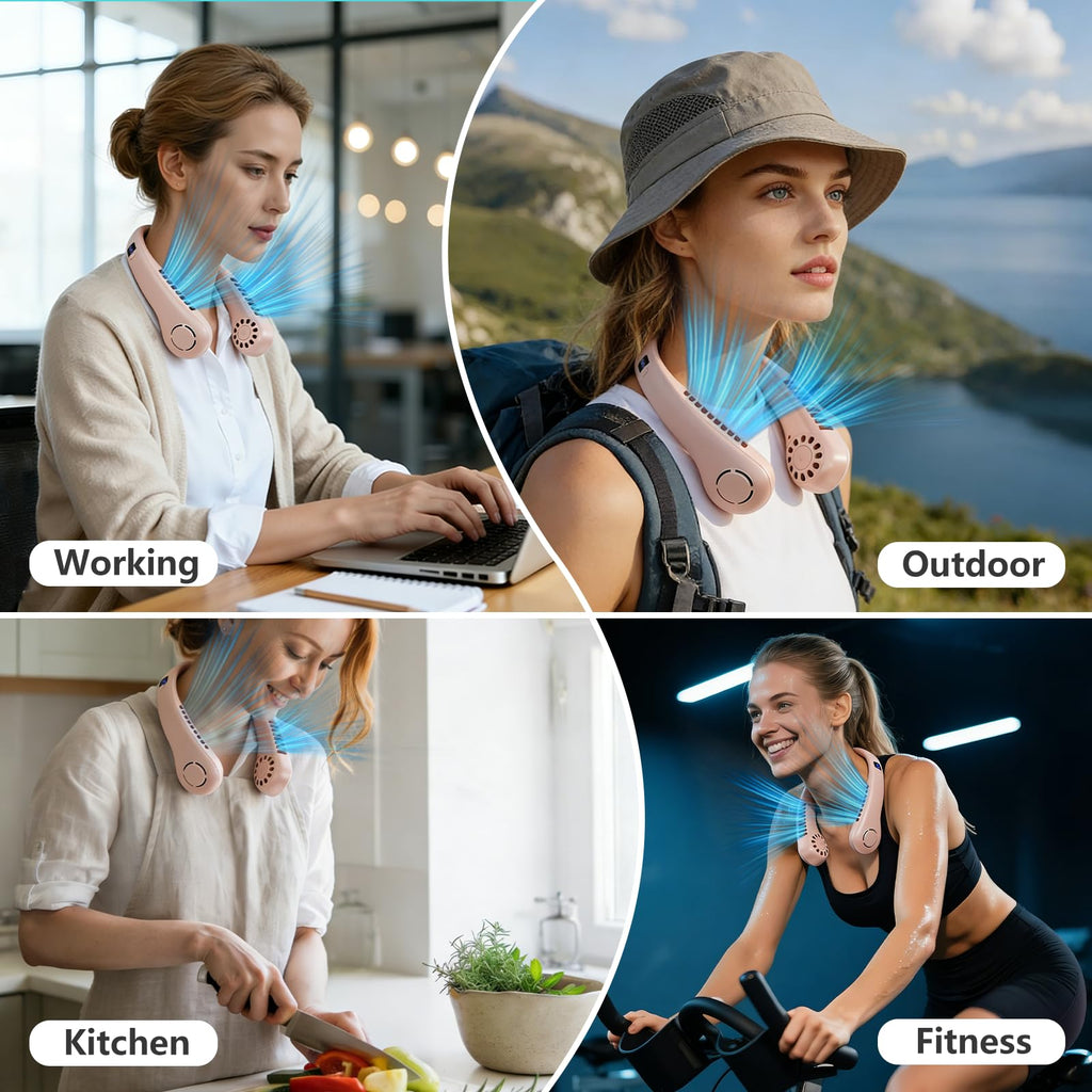 Portable Neck Fan, 360° Cooling Personal Fan with 5 Speeds, USB Rechargeable Wearable Neck Fan, Hands Free Bladeless Fan, Twistable, Mini Portable Fan, Gifts for Men Women Mom Dad, White