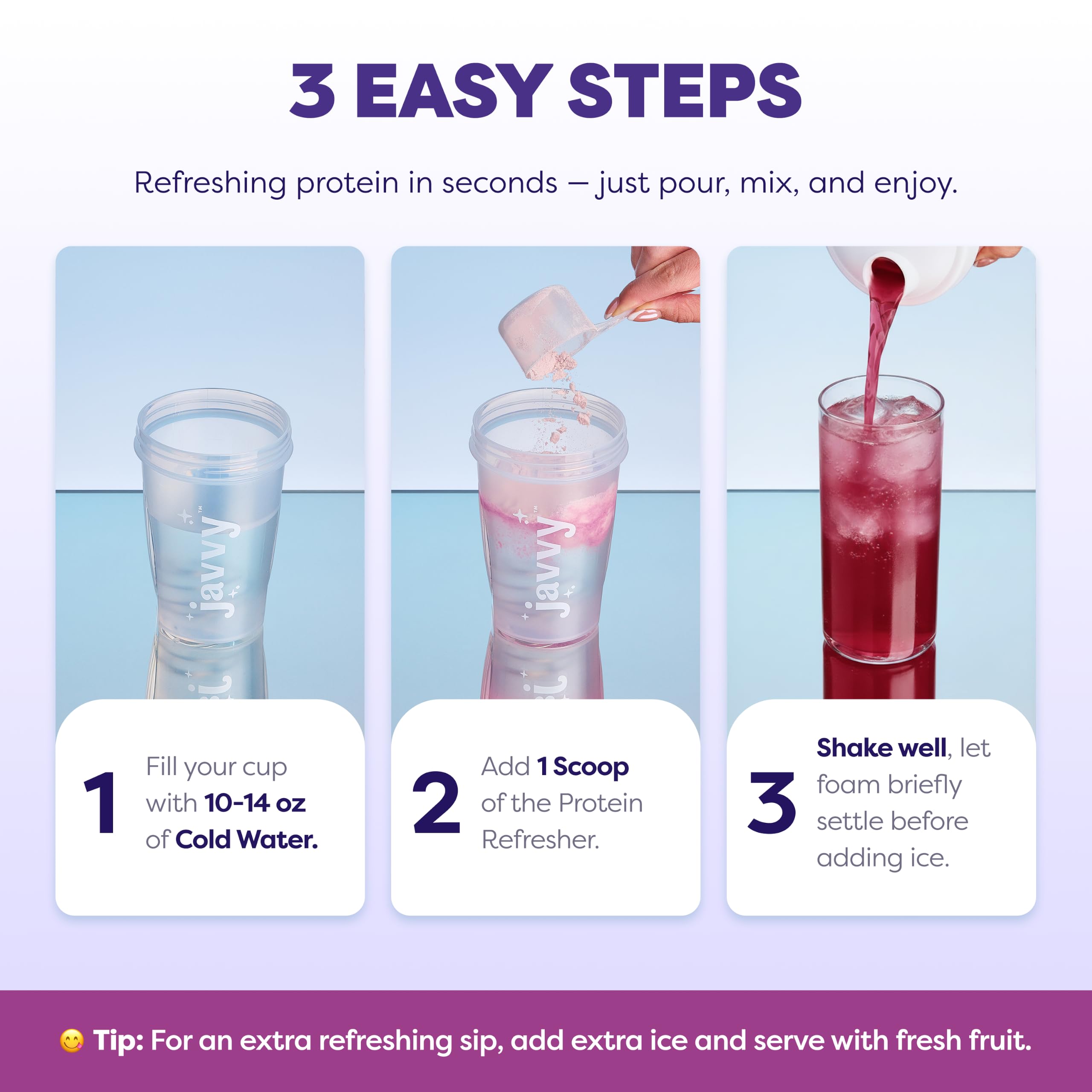 Javvy Clear Protein Refresher Drink Mix – 10g of Whey Protein and Collagen Peptides, Electrolytes Powder, Natural Flavors, 0g of Sugar, 45mg Caffeine, 20 Servings, Strawberry Berry Acai