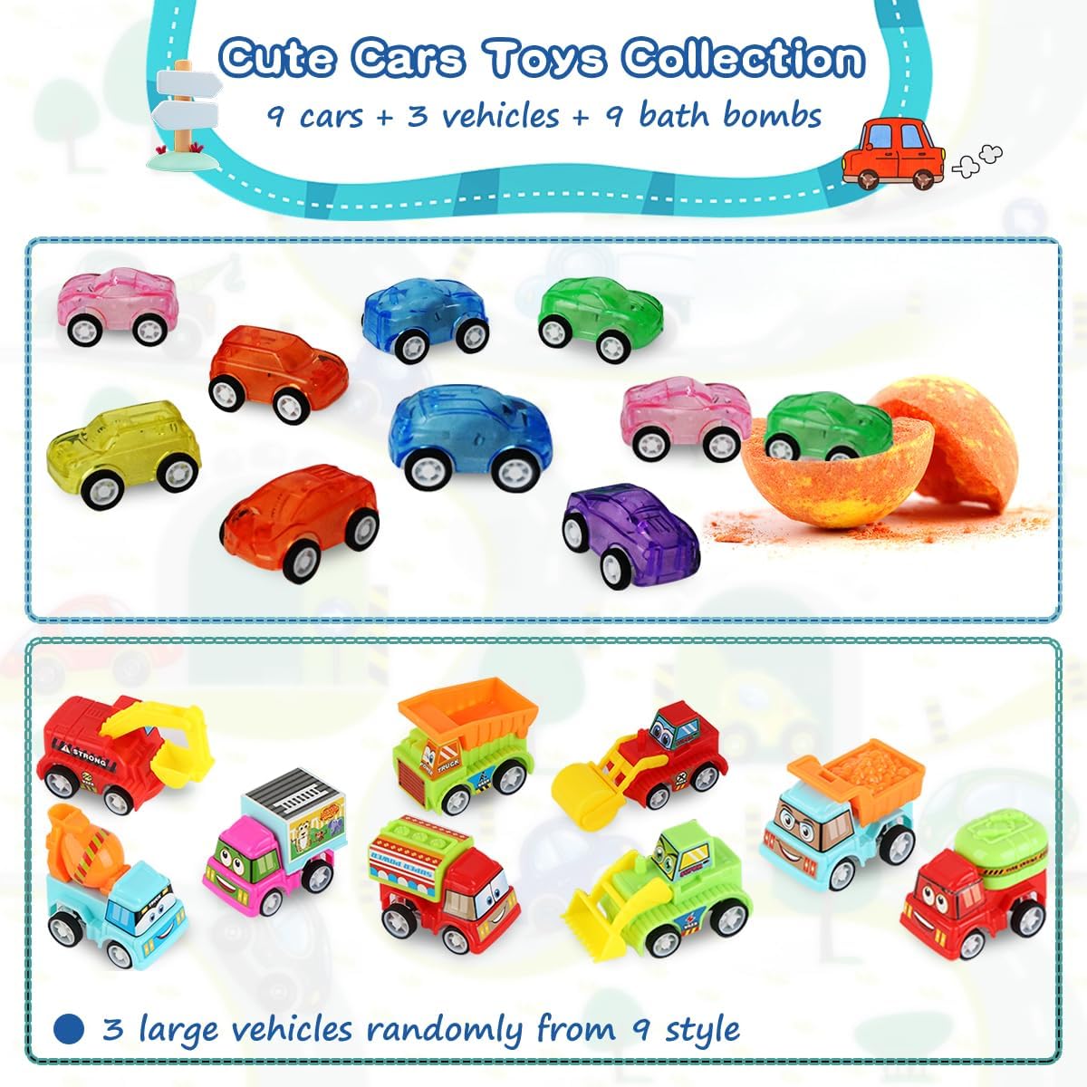 Bath Bombs for Kids with Toys Inside, 9 Pack Handmde Bath Bombs Set with Pull-Back Cars Inside, Rich Foam Color Bubble Set Boys Girls for Skin Moisturizing