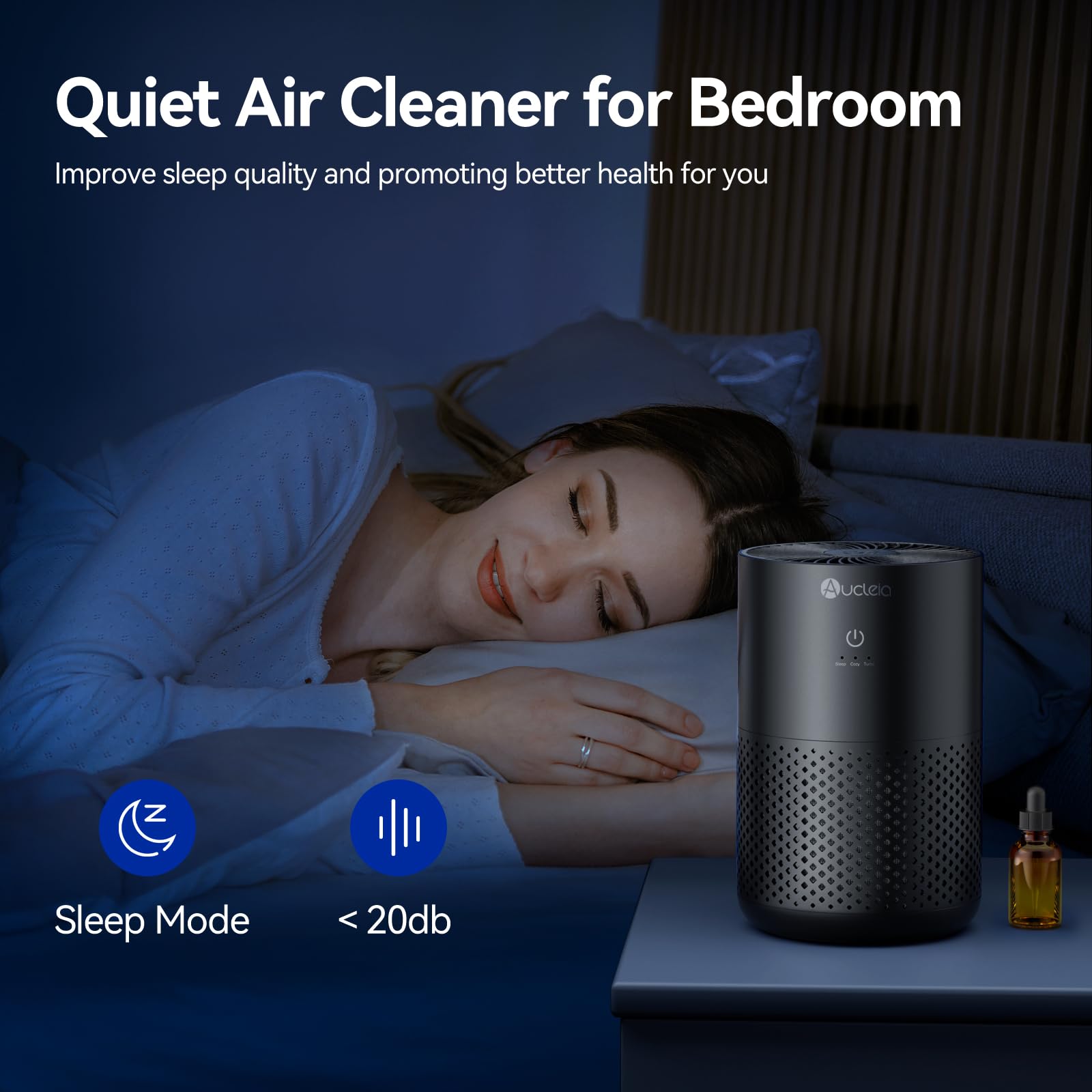 Aucleia Air Purifiers for Bedroom Home with H13 True HEPA Filter, 20dB Quiet Air Cleaner for Pets Hair Dander Odor, Smoke Dust Pollen, Aromatherapy Function, White