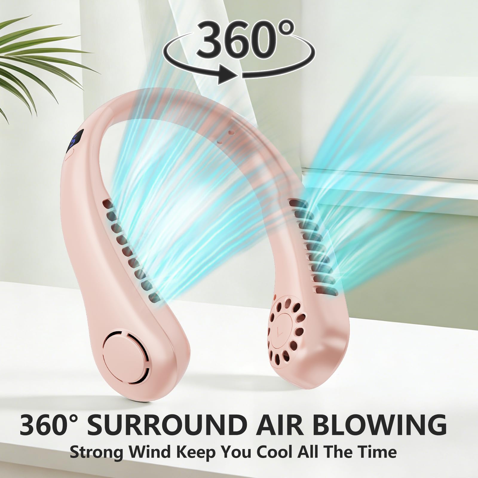 Portable Neck Fan, 360° Cooling Personal Fan with 5 Speeds, USB Rechargeable Wearable Neck Fan, Hands Free Bladeless Fan, Twistable, Mini Portable Fan, Gifts for Men Women Mom Dad, White