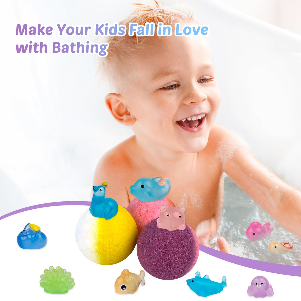 Bath Bombs for Kids, 12 Pcs Bath Bombs with Glow in The Dark Dinosura Surprise Inside, Handmade Organic Bubble Bath Ball Gift Set for Boys and Girls, Gift for Birthday Christmas Easter