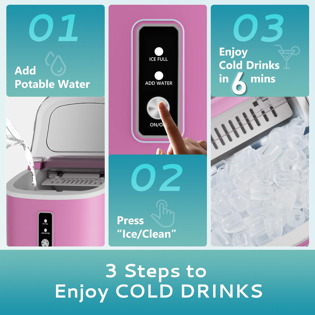 EUHOMY Ice Maker Countertop, Portable Ice Machine with Carry Handle, 26.5lbs Per Day, 9 Cubes in 6 Mins, Auto-Cleaning, with Basket and Scoop, for Home, Kitchen, Camping, RV (Silver)