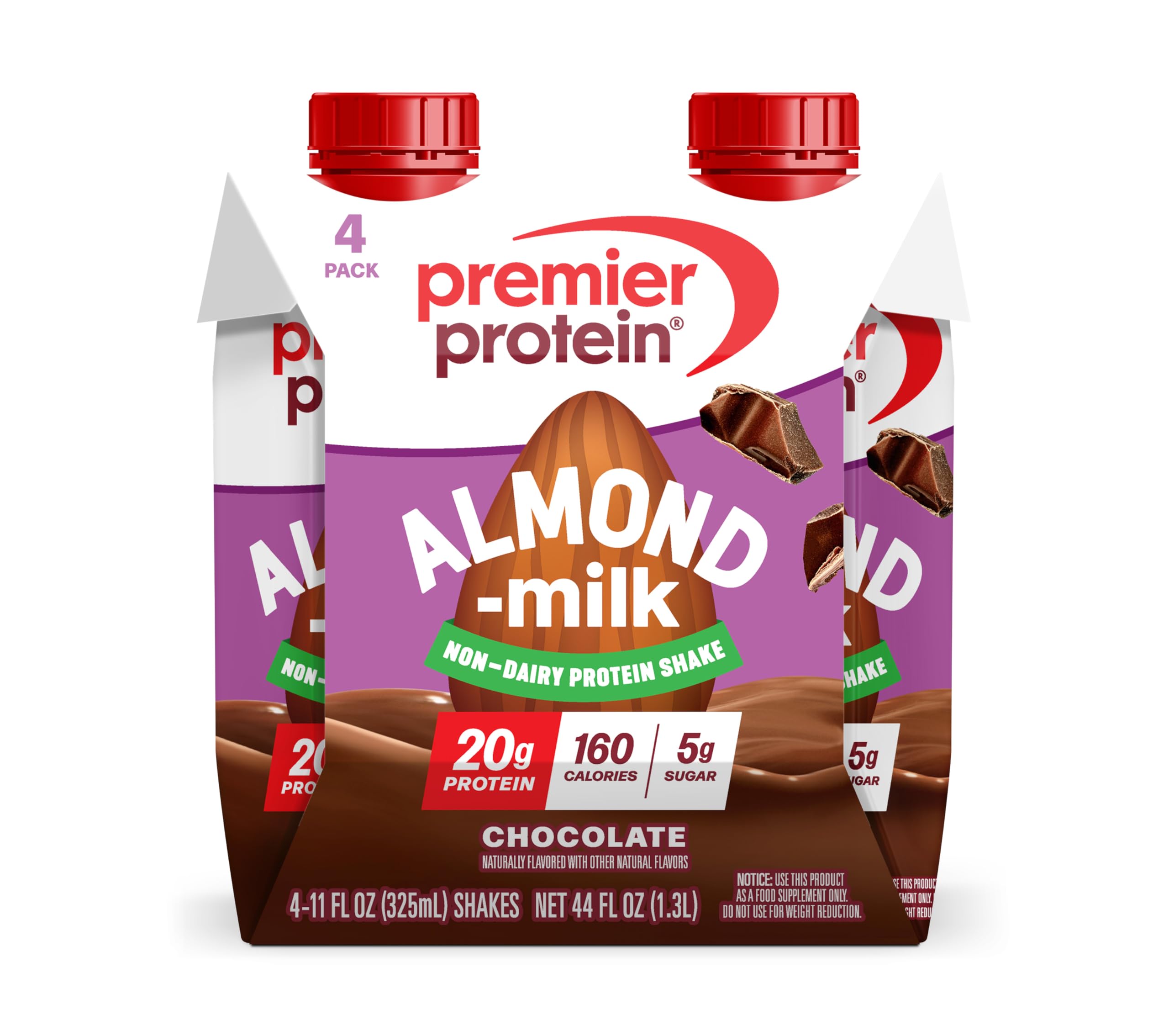 Premier Protein Non-Dairy Plant Based Almondmilk Protein Shake, Coffee with Caffeine for Energy – 20g Protein, 5g Sugar, 11 fl oz, 4 Pack