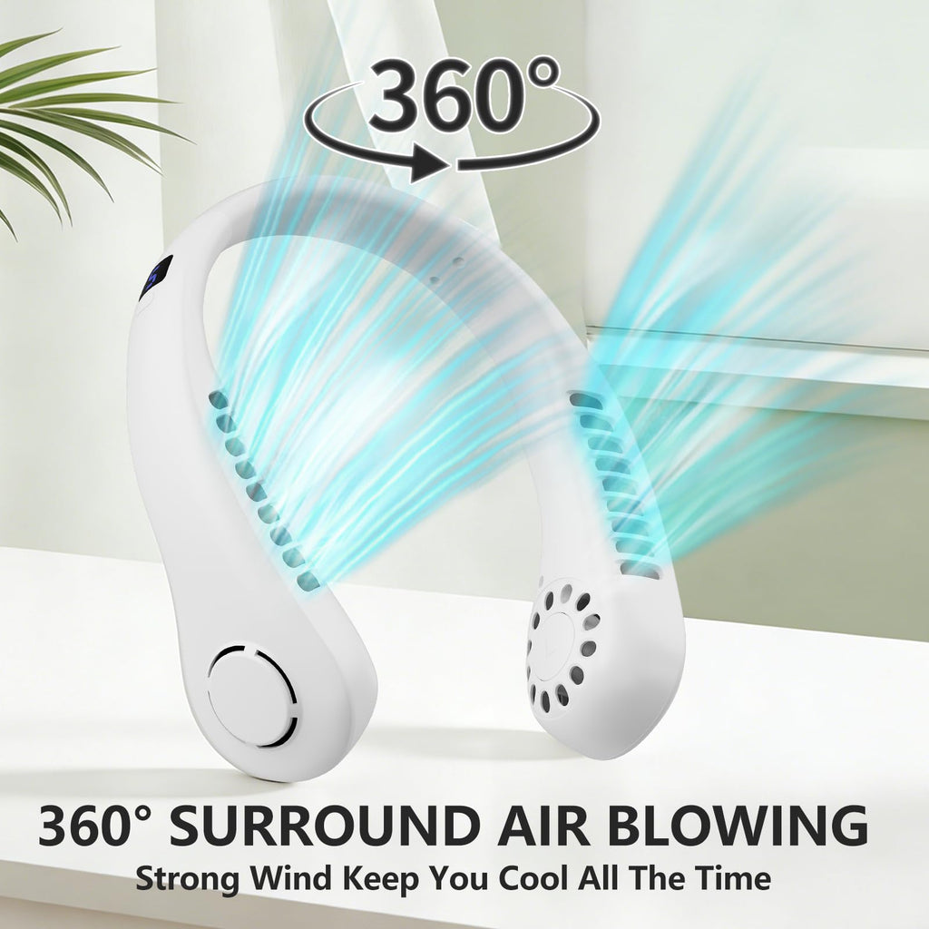 Portable Neck Fan, 360° Cooling Personal Fan with 5 Speeds, USB Rechargeable Wearable Neck Fan, Hands Free Bladeless Fan, Twistable, Mini Portable Fan, Gifts for Men Women Mom Dad, White