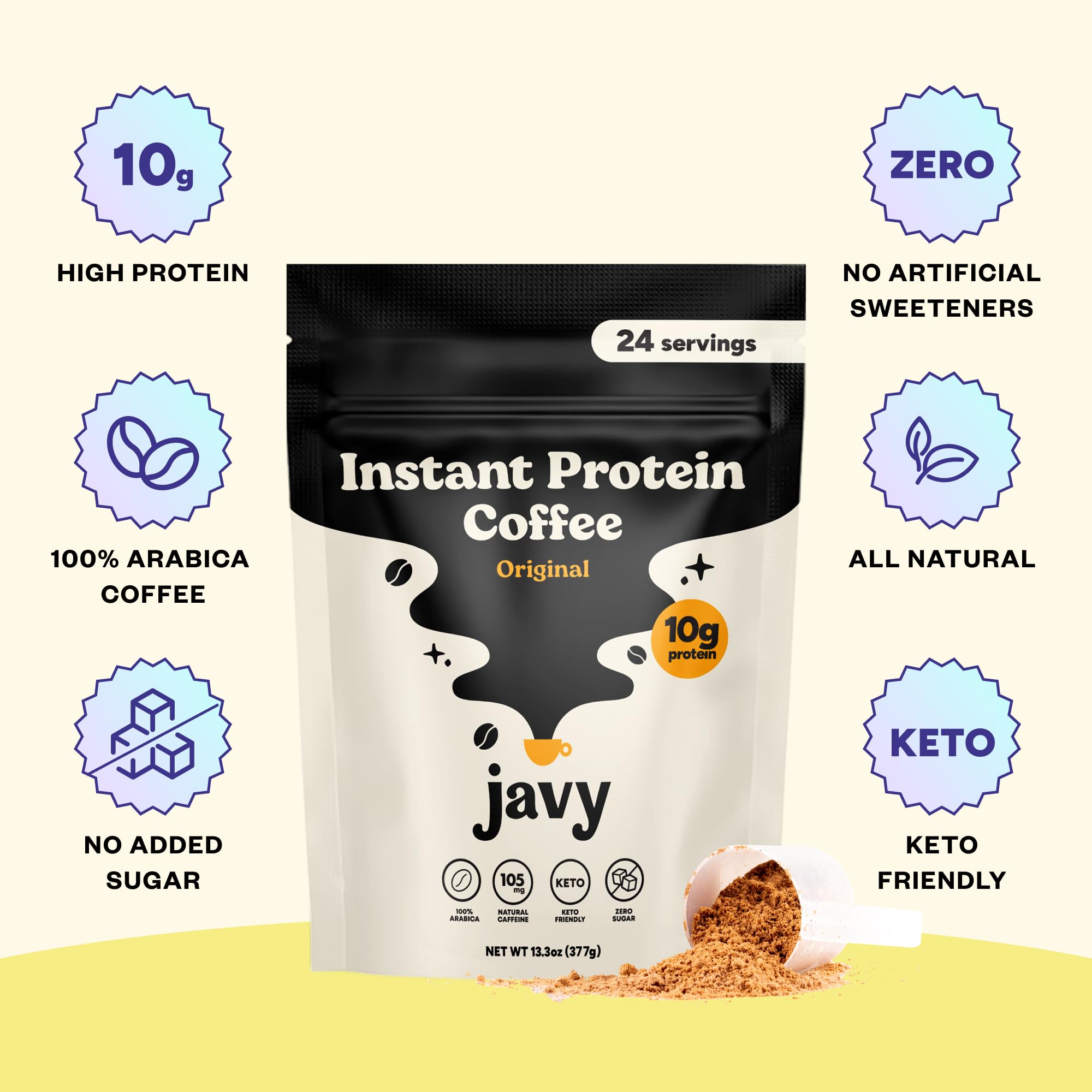 Javvy Protein Iced Coffee - Premium Whey Protein & Iced Coffees, 100% Natural Cold Brew, Zero Artificial Flavors & Sweeteners, 80mg Caffeine, No Added Sugar, 20 Servings, Caramel, 1 Pack