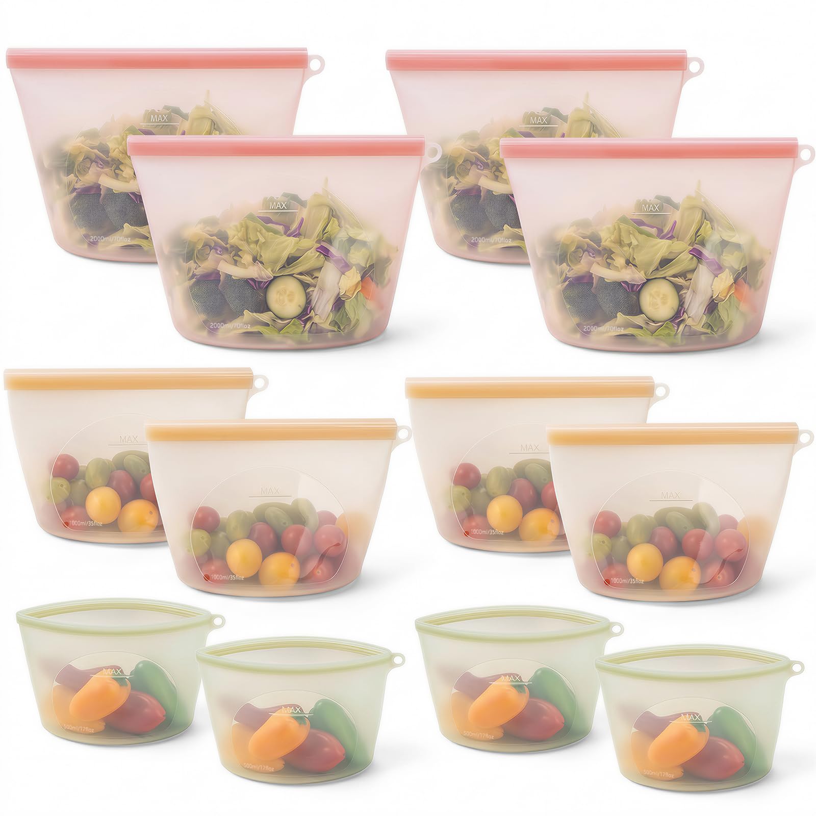 Extra Large Reusable Silicone Food Storage Bags 4 Pack, 0.8 Gallon/3000ml, 100% Silicone Stand-Up Wide-Open Zip-Lock Reusable Bags for Large Items, Microwave Freezer Oven Dishwasher Safe, Translucent