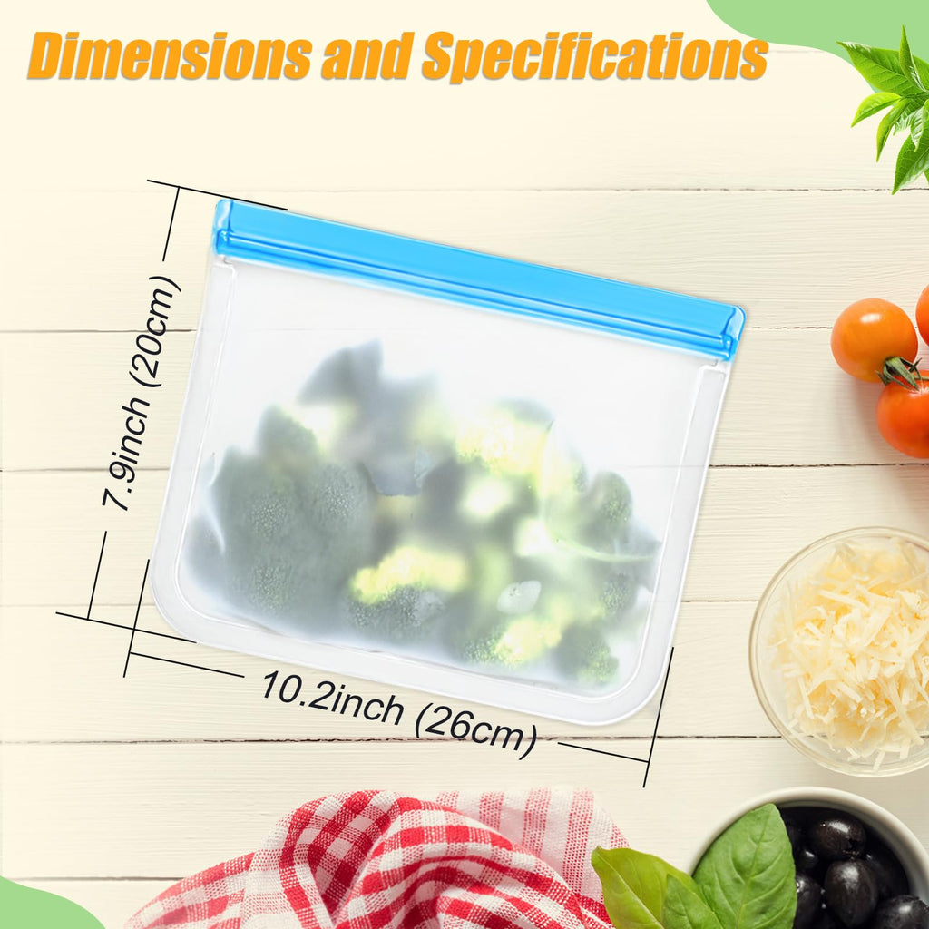 10 Pack Reusable Silicone Food Storage Bags, Leakproof Dishwasher Safe Reusable Freezer Bags for Food Containers, Lunch Bags for Sandwich, Snack, Marinate Meat, Salad Fruit