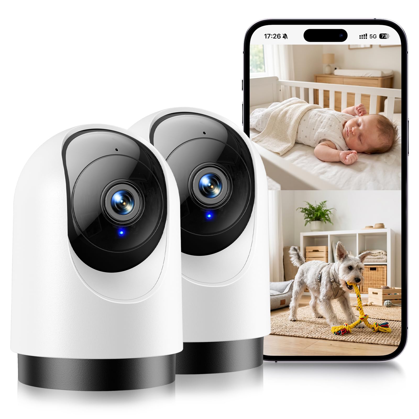 YOTON Indoor Security Camera, 2K 360° Wi-Fi Baby Monitor & Pet Camera w/Motion Tracking, 2-Way Audio, Night Vision, SD/Cloud, Compatible with Alexa & Google Home, 2.4/5GHz