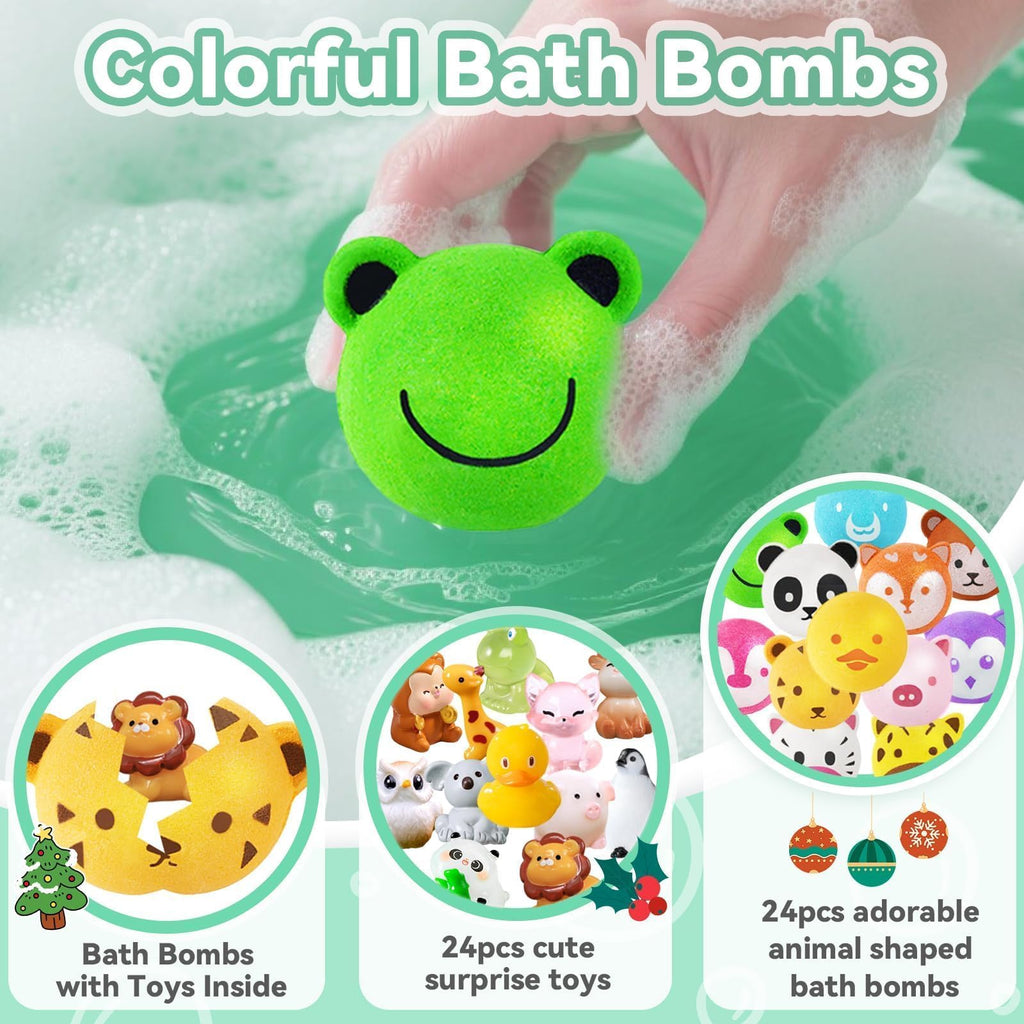 Bath Bombs for Kids with Surprise Toys Inside, 12 Pcs Bubble Bath Fizzy Balls with 12 Animal Shapes, Natural Bath Bombs Birthday Christmas Gift Set for Kids Girls Boys Toddlers