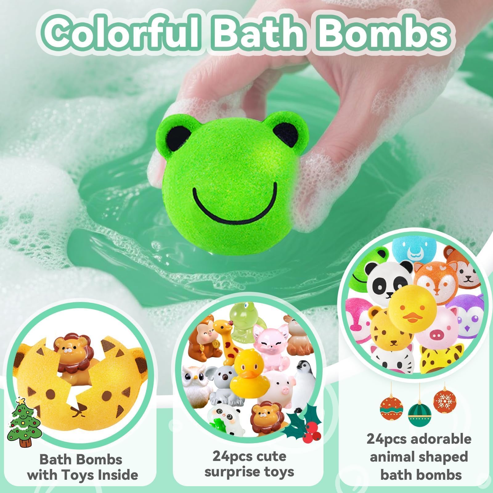 Bath Bombs for Kids with Surprise Toys Inside, 12 Pcs Bubble Bath Fizzy Balls with 12 Animal Shapes, Natural Bath Bombs Birthday Christmas Gift Set for Kids Girls Boys Toddlers
