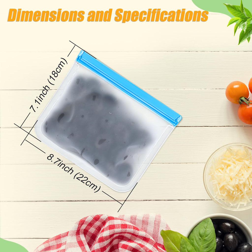 10 Pack Reusable Silicone Food Storage Bags, Leakproof Dishwasher Safe Reusable Freezer Bags for Food Containers, Lunch Bags for Sandwich, Snack, Marinate Meat, Salad Fruit
