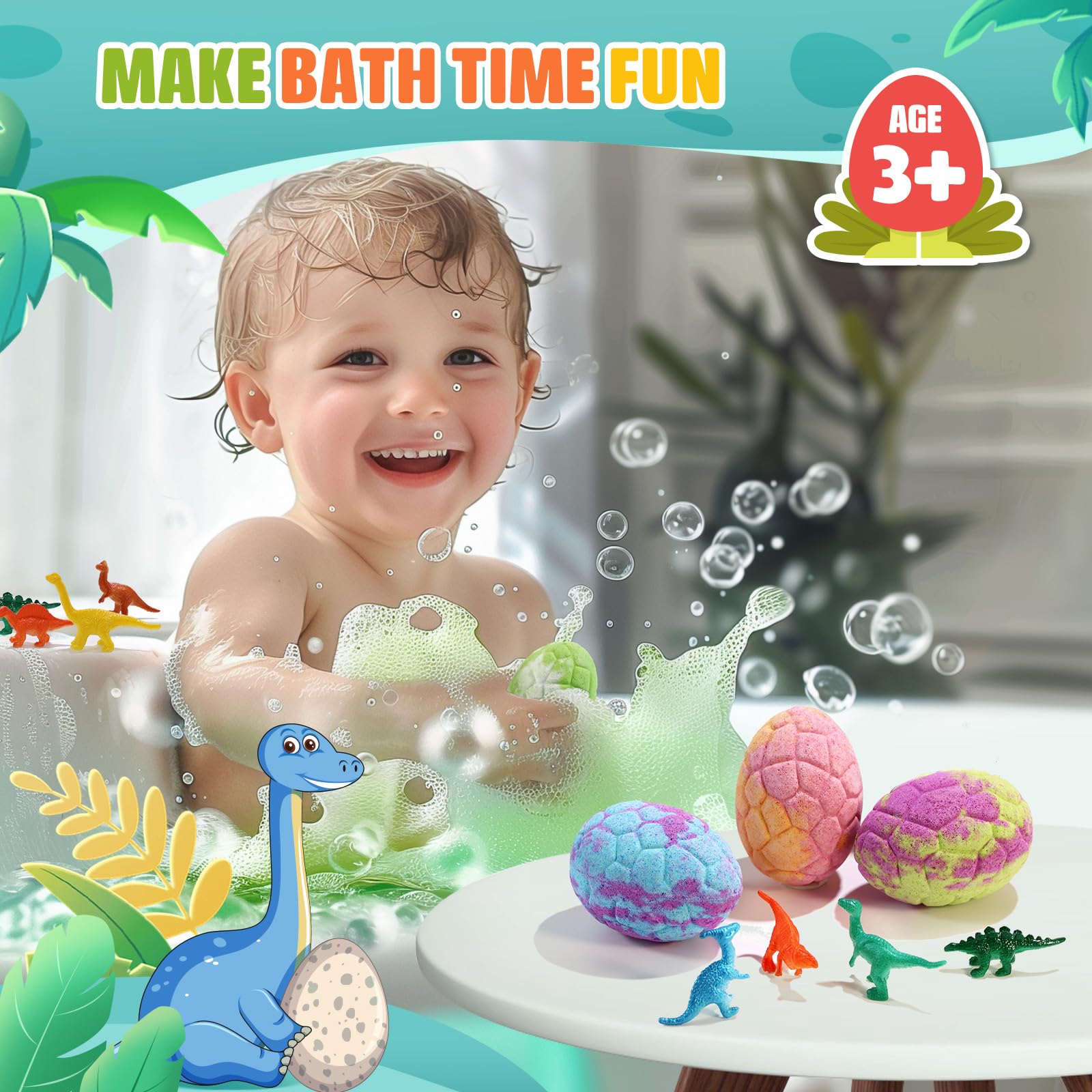 Qivatex Bath Bombs for Kids with Dinosaur Toys Inside, Natural Organic | Fun Bubble Bath Gift Set, Perfect for Fathers Day & Kids Birthday Presents. Gentle Formula for Daily Bath Time