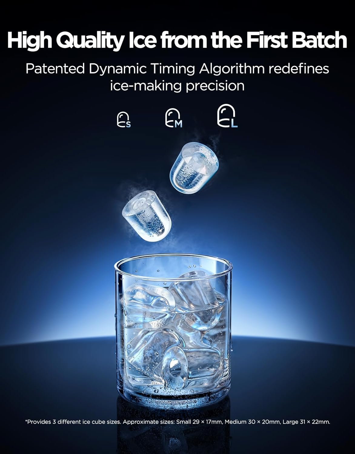 GoveeLife Smart Countertop Ice Maker 2 Pro, 3-Minute Fast 9 Ice Cubes with 3 Size, 47lbs Daily, 40dB Quiet, Smart Pre-Cooling, App & Voice Control, Self-Clean, Dual Water Tanks for Home, Coffee, Party