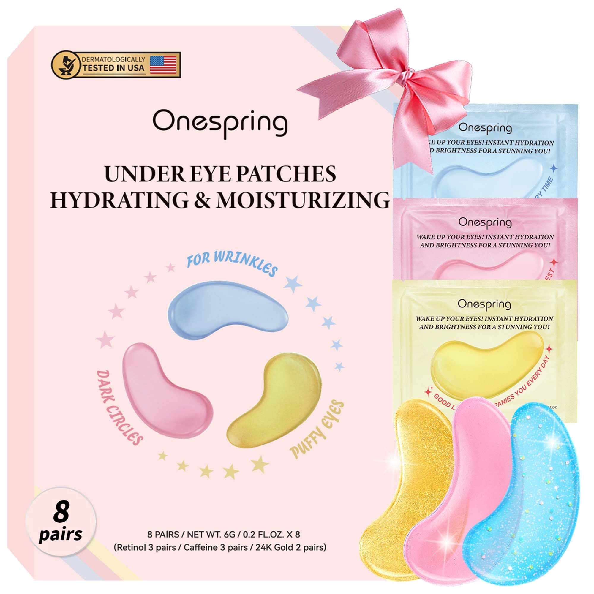 Onespring Eye Masks, Under Eye Patches for Puffiness, Retinol Collagen Eye Gel Pads, Reduce Wrinkles, Eye Bags & Dark circles - Face Mask Skincare, Anti Aging & Moisturizer, 24 Pairs