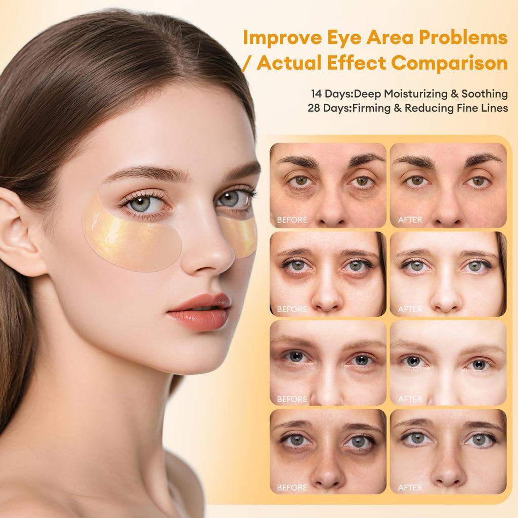 Under Eye Patches Gold Essence Hydrogel Eye Masks for Puffy Eyes and Dark Circles Caffeine Hyaluronic Acid & Niacinamide Deep Hydrating Eye Mask for Men & Women 60 PCS (Gold)
