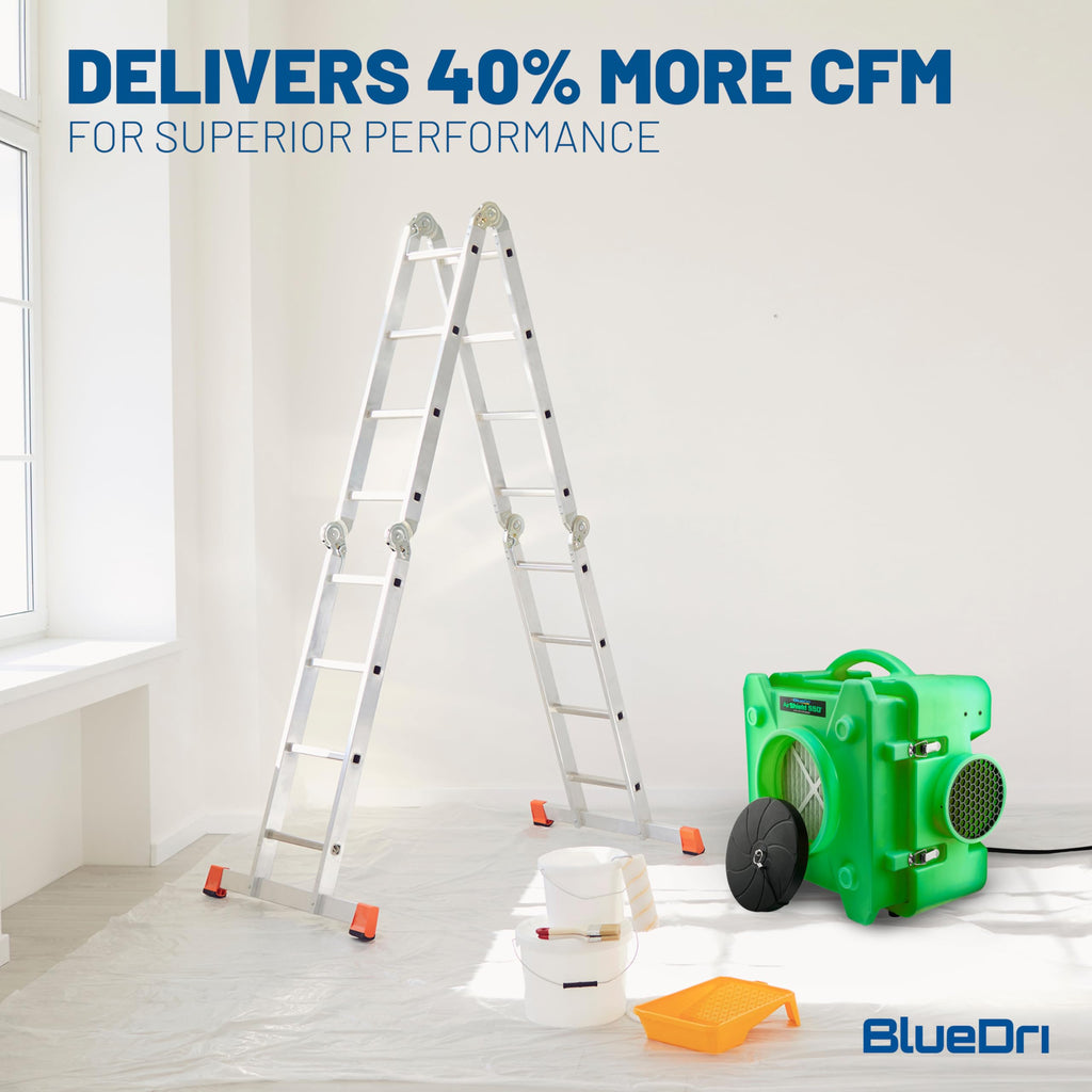 BlueDri Air Shield 550 HEPA Air Scrubber, Water Damage Restoration Equipment Air Purifier, Covers 1400 Sq. Ft, Daisy Chain Capable, For Commercial Use, Blue, BD-AS-550