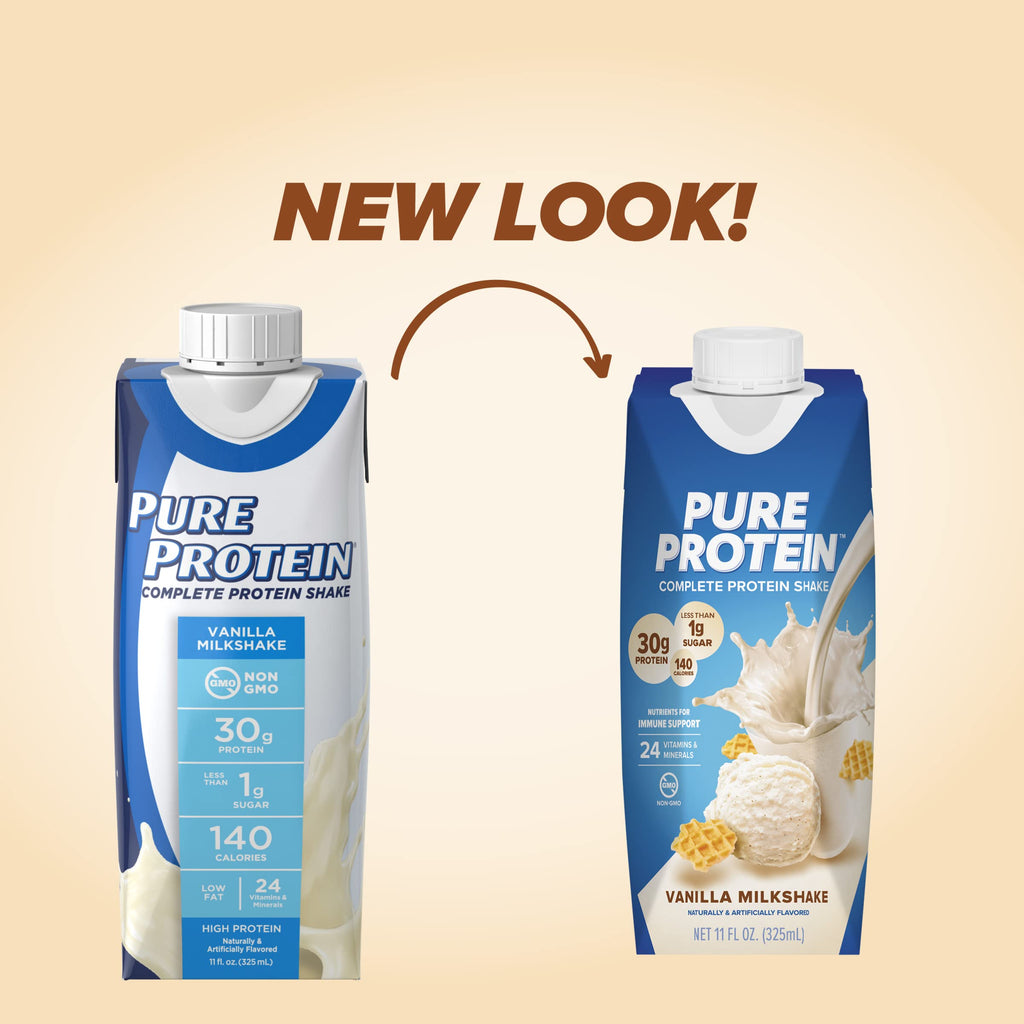 Pure Protein Chocolate Protein Shake, 30g Complete Protein, Ready to Drink and Keto-Friendly, Vitamins A, C, D, and E plus Zinc to Support Immune Health, 11oz Bottles, 12 Pack