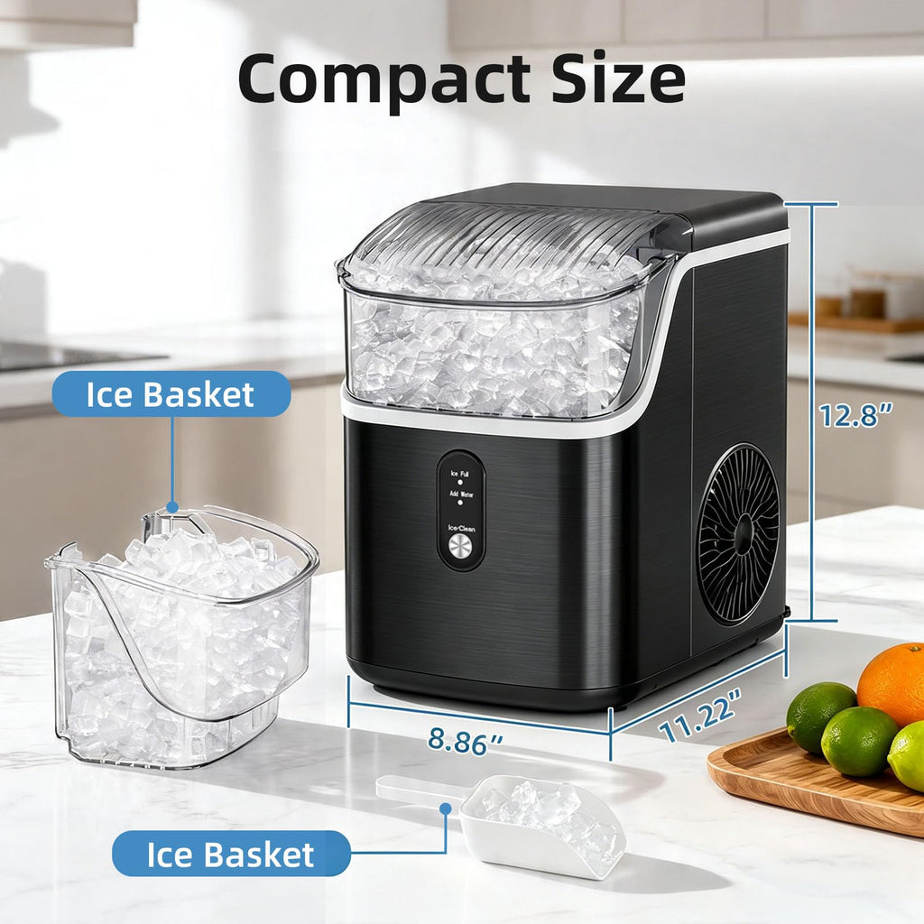 Antarctic Star Nugget Ice Makers Countertop, Pebble Ice Machine with Chewable Pellet Ice, 35Lbs/24H, Self-Cleaning, Sonic Ice, One-Click Operation, for Kitchen,Party Stainless Steel Silver