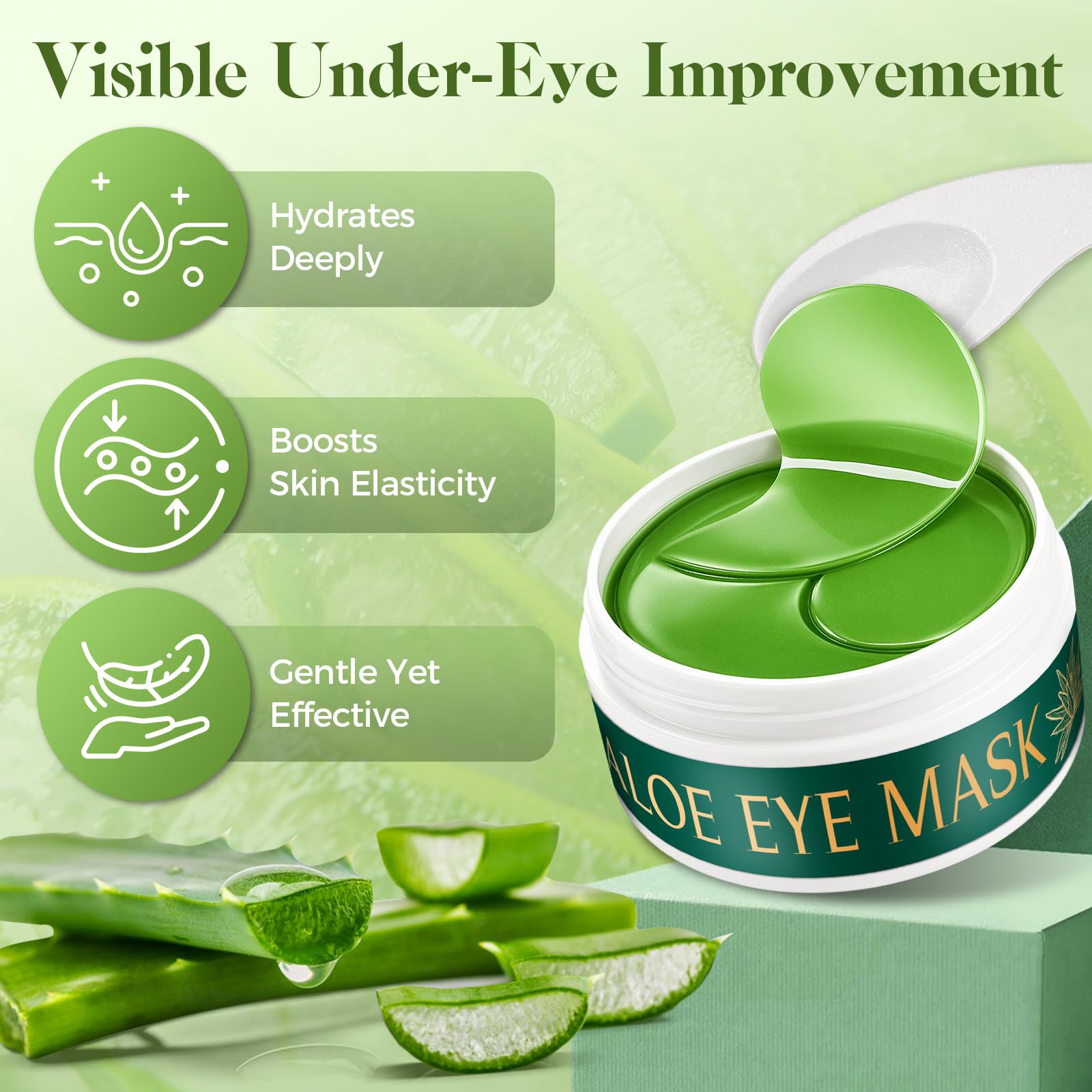 Aloe Vera Under Eye Patches for Dark Circles, Puffiness Relief, Hydrating Hydrogel Mask, Moisturizing Gel Pads for Bags and Tired Skin