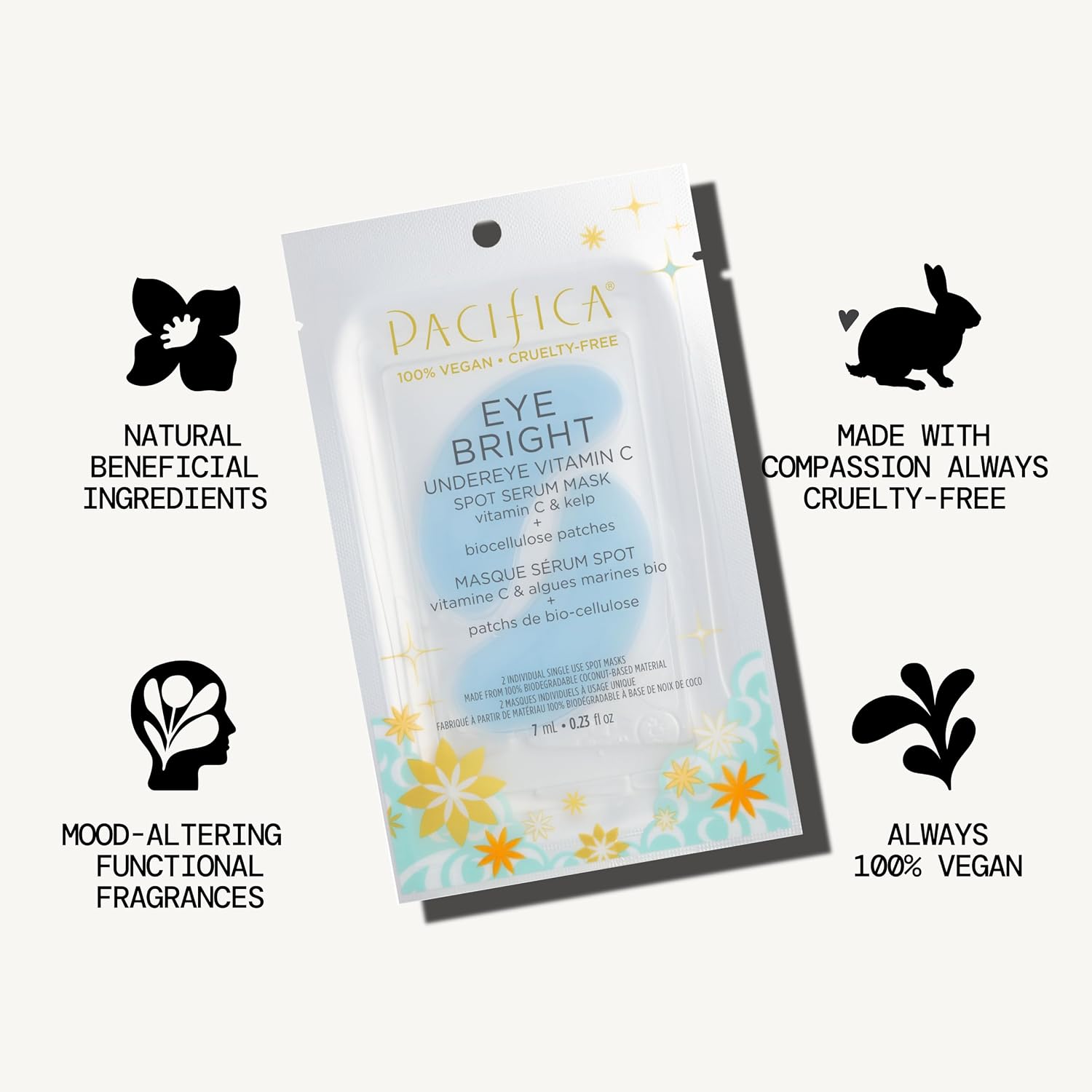 Pacifica Undereye Spot Serum Mask – Bright Eye Vitamin C Mask for Dark Circles & Hydration, Brightening Under Eye Treatment, Vegan & Cruelty-Free, 1 Pack