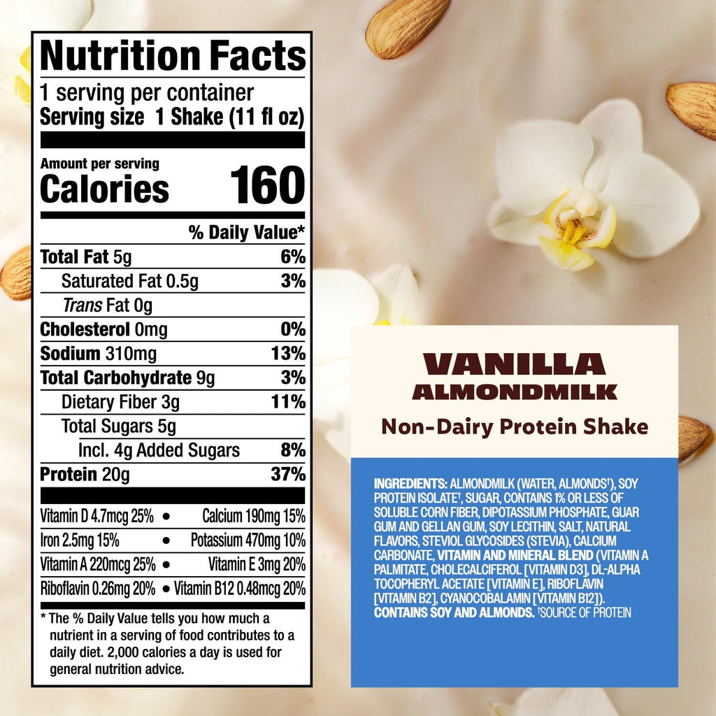 Premier Protein Non-Dairy Plant Based Almondmilk Protein Shake, Coffee with Caffeine for Energy – 20g Protein, 5g Sugar, 11 fl oz, 4 Pack