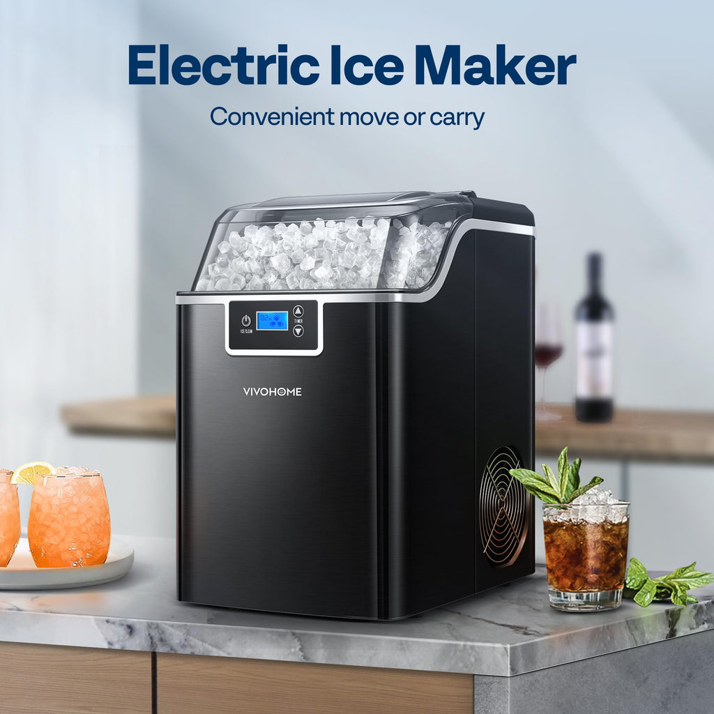VIVOHOME Nugget Ice Maker Countertop, 45lbs/Day Pebble Ice Maker Machine, Soft Chewable Pellet Ice Machine with Self-Cleaning, Scoop, 10 Ice Bags, for Home Kitchen, RV, Camping, Office