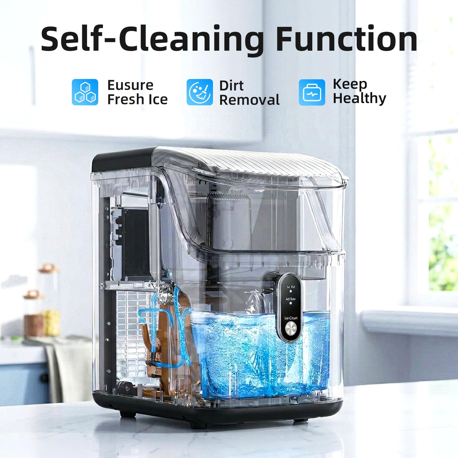 Antarctic Star Nugget Ice Makers Countertop, Pebble Ice Machine with Chewable Pellet Ice, 35Lbs/24H, Self-Cleaning, Sonic Ice, One-Click Operation, for Kitchen,Party Stainless Steel Silver