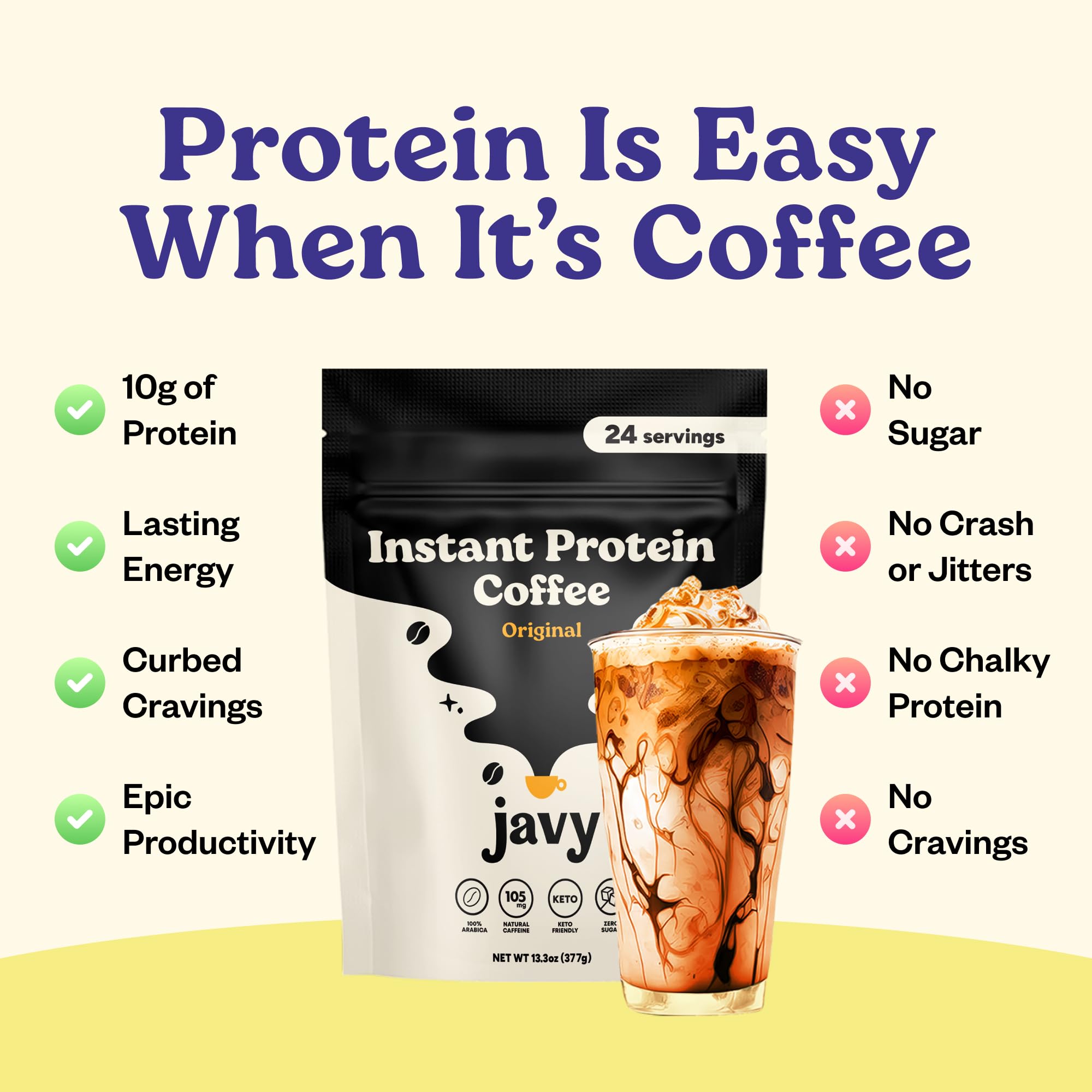 Javvy Protein Iced Coffee - Premium Whey Protein & Iced Coffees, 100% Natural Cold Brew, Zero Artificial Flavors & Sweeteners, 80mg Caffeine, No Added Sugar, 20 Servings, Caramel, 1 Pack