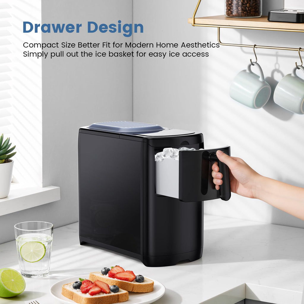 Ice Maker Countertop, Efficient Easy Carry Ice Machine, Self-Cleaning Ice Maker with Ice Scoop & Basket, 9pcs/ 6mins 26.6Lbs Per Day for Home/Office/Kitchen,Black