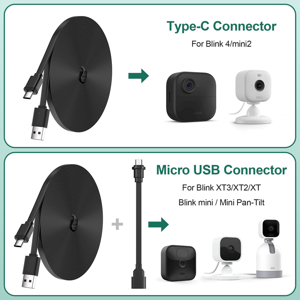 2Pack 25FT Power Cable for Blink Mini2,Blink Mini,Blink Outdoor 4 (4th Gen)/Blink (3rd Gen) XT3/XT2/XT,Extension Cable Continuously Charging Your Blink Cam(Plug and Camera are Not Included)-Black
