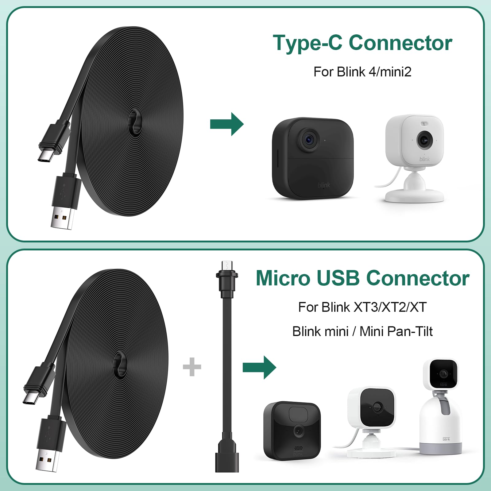 2Pack 25FT Power Cable for Blink Mini2,Blink Mini,Blink Outdoor 4 (4th Gen)/Blink (3rd Gen) XT3/XT2/XT,Extension Cable Continuously Charging Your Blink Cam(Plug and Camera are Not Included)-Black
