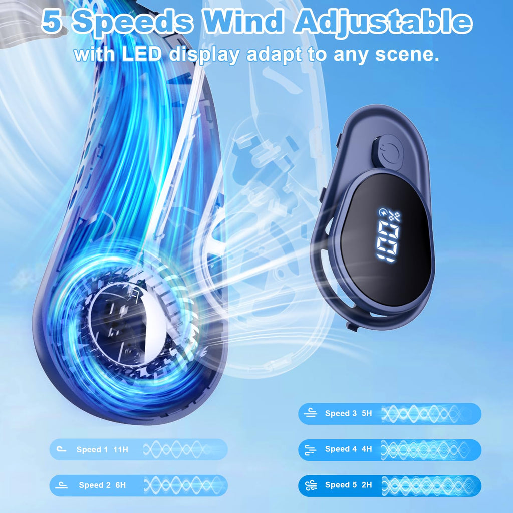 Portable Neck Fan Rechargeable - [with LED Display] 5 Speeds, 5000 mAh Battery Operated Wearable Personal Cooling Bladeless Fan for Outdoor Travel, Gifts for Men Women Kids,Gray