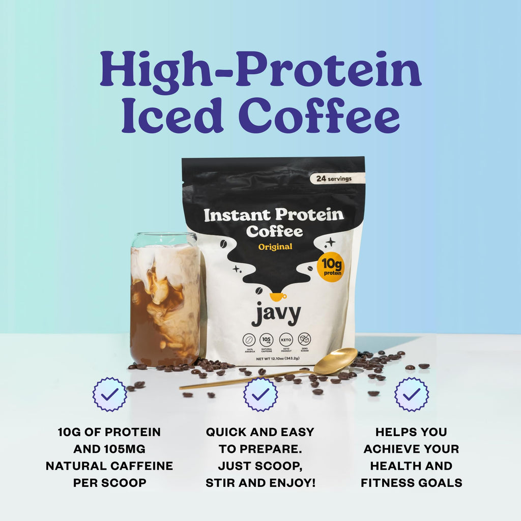 Javvy Protein Iced Coffee - Premium Whey Protein & Iced Coffees, 100% Natural Cold Brew, Zero Artificial Flavors & Sweeteners, 80mg Caffeine, No Added Sugar, 20 Servings, Caramel, 1 Pack