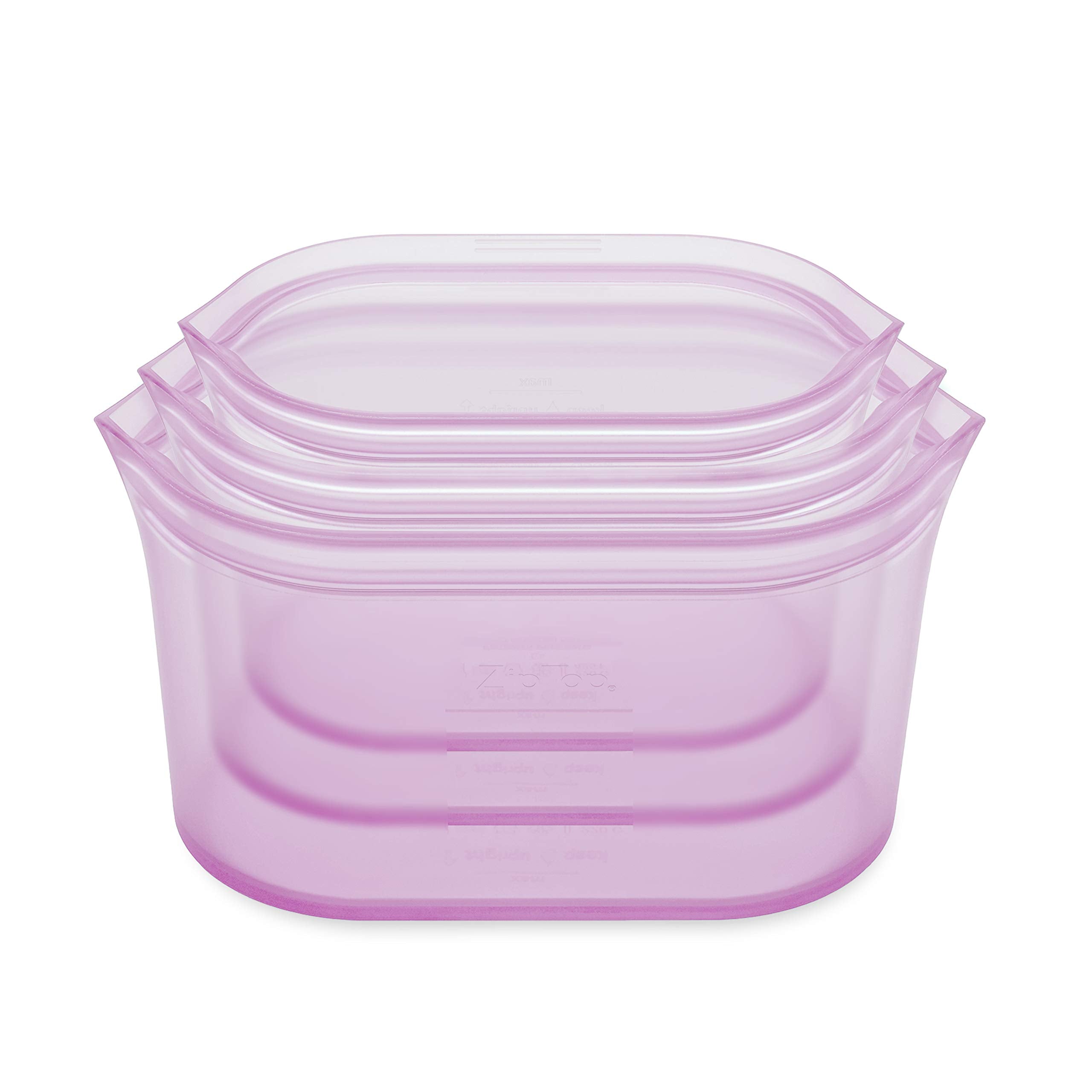 Zip Top Reusable Food Storage Containers Full Set of 8 Lavender – Platinum Silicone Cups, Dishes & Bags – Microwave, Dishwasher & Freezer Safe – Made in USA, BPA-Free