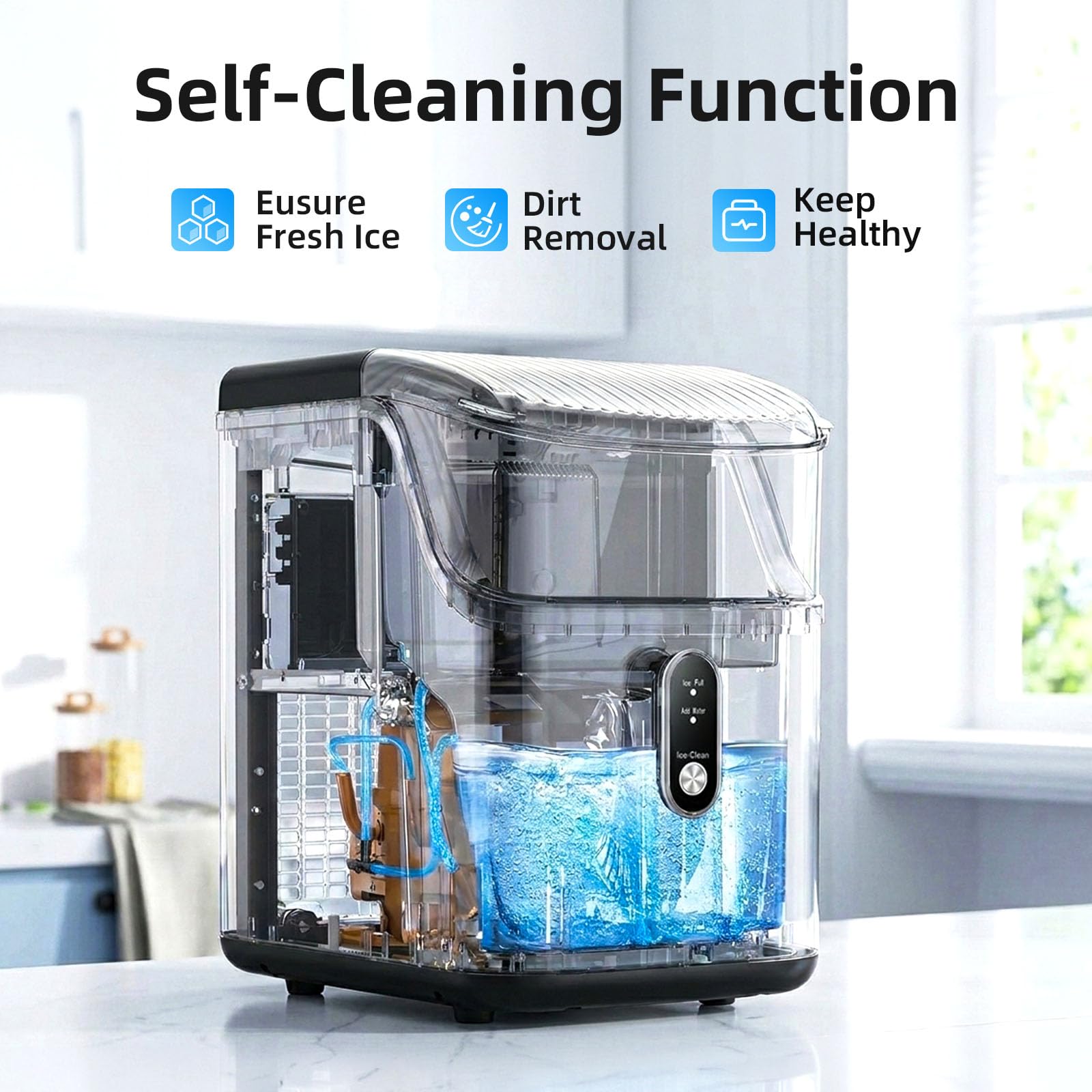 Antarctic Star Nugget Ice Makers Countertop, Pebble Ice Machine with Chewable Pellet Ice, 35Lbs/24H, Self-Cleaning, Sonic Ice, One-Click Operation, for Kitchen,Party Stainless Steel Silver