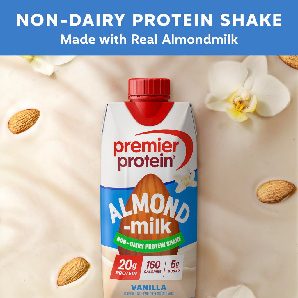 Premier Protein Non-Dairy Plant Based Almondmilk Protein Shake, Coffee with Caffeine for Energy – 20g Protein, 5g Sugar, 11 fl oz, 4 Pack