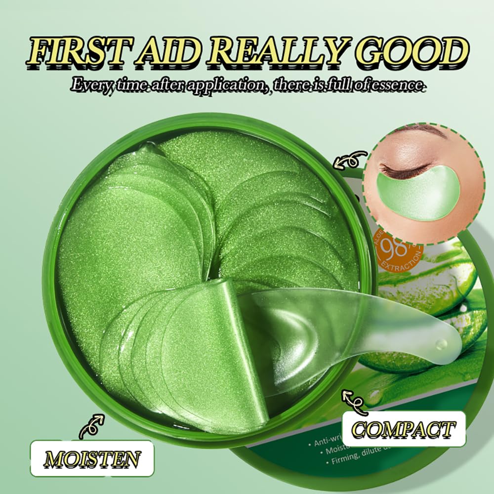 Aloe Vera Eye Masks - 60 PCS Under Eye Patches for Puffiness & Dark Circle, Moisturizing Firming Eyes Gel Pad Patches for Bag Puffiness Daily Skincare, Gifts for Women