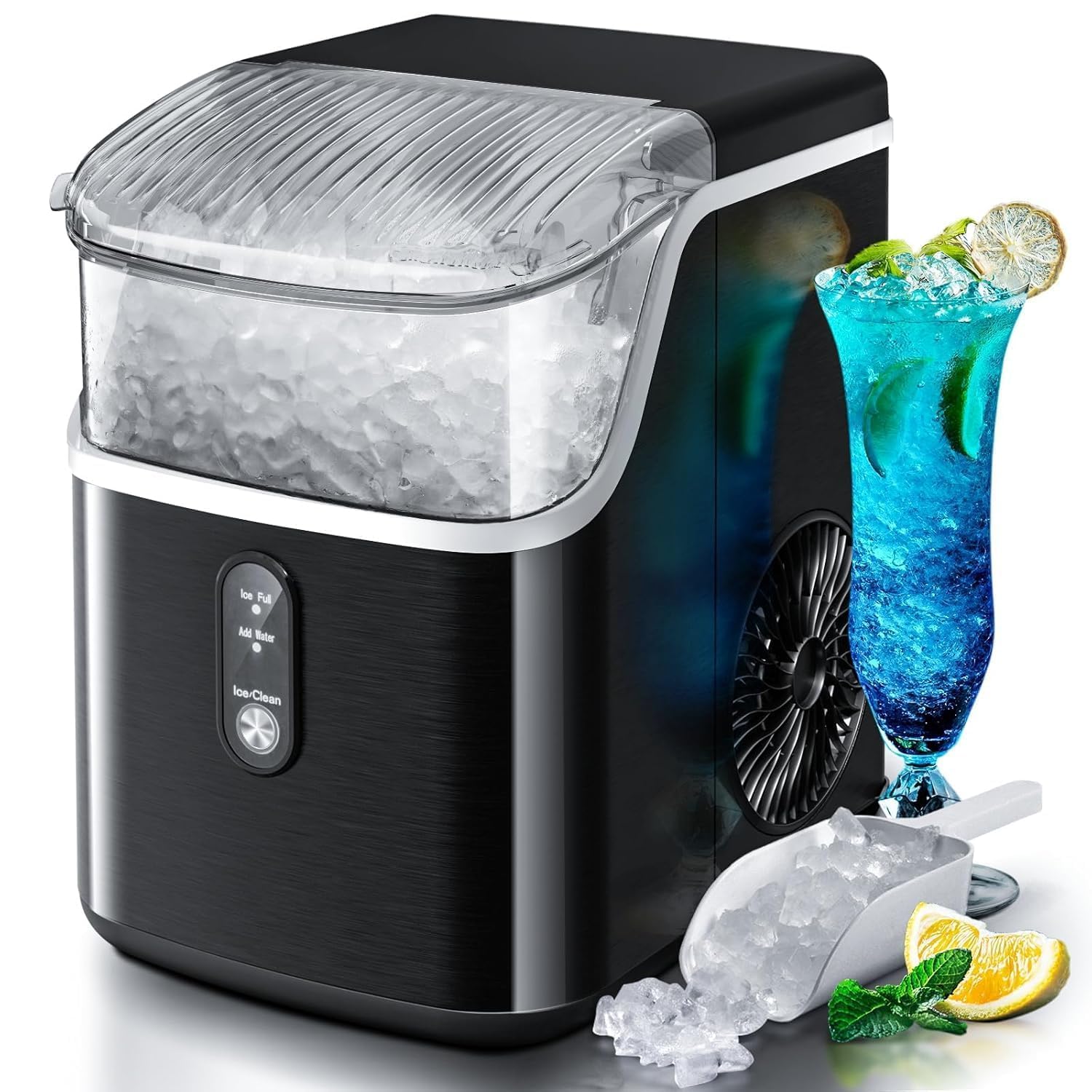 Antarctic Star Nugget Ice Makers Countertop, Pebble Ice Machine with Chewable Pellet Ice, 35Lbs/24H, Self-Cleaning, Sonic Ice, One-Click Operation, for Kitchen,Party Stainless Steel Silver