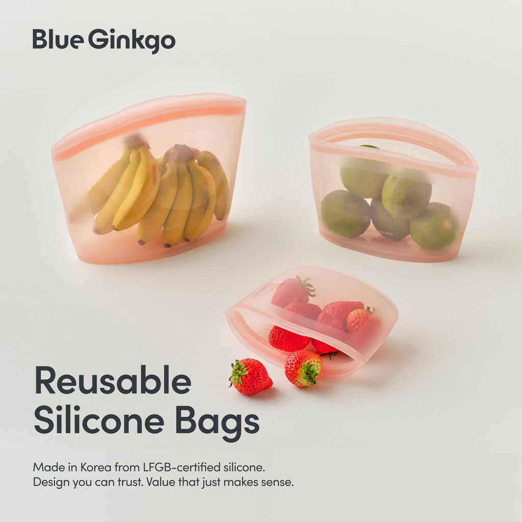 Blue Ginkgo Reusable Silicone Storage Bags – 4-Pack | Korean-Made Stand Up Food, Freezer Bags - Pumkin Yellow