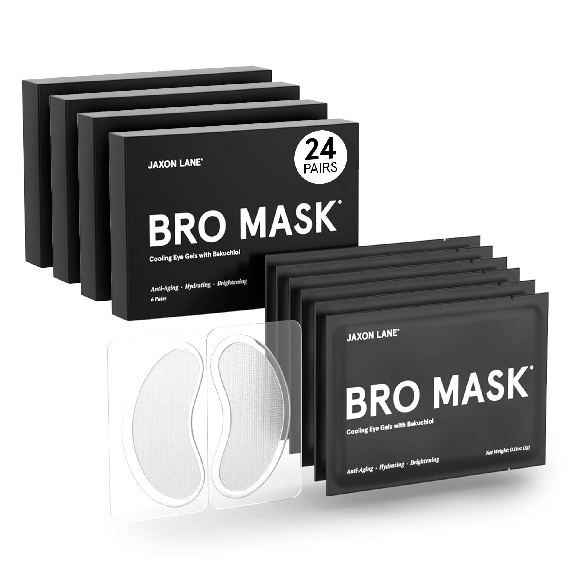 JAXON LANE BRO MASK Under Eye Patches for Men - Cooling Eye Patches for Dark Circles and Puffiness with Caffeine, Niacinamide, Hyaluronic Acid (6 x 1 Pairs)