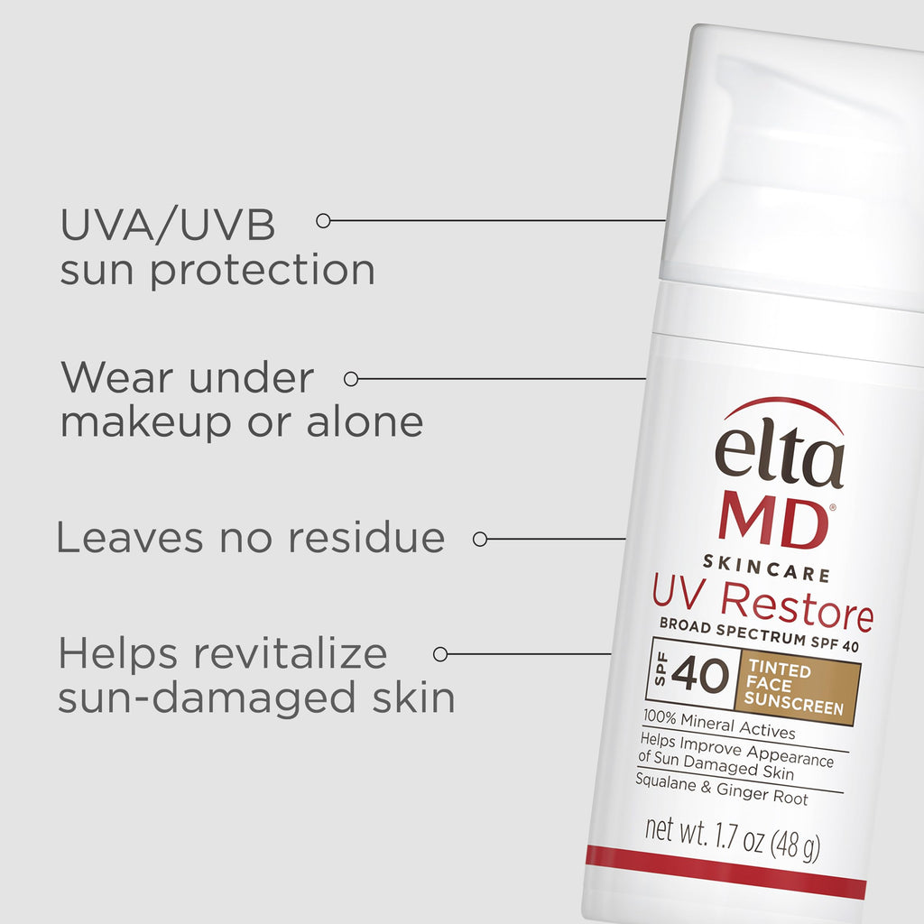 EltaMD UV Restore,Face Sunscreen, SPF 40, Mineral Sunscreen for Sun Damaged Skin Repair, Anti-Aging Zinc Oxide Sunscreen Formula