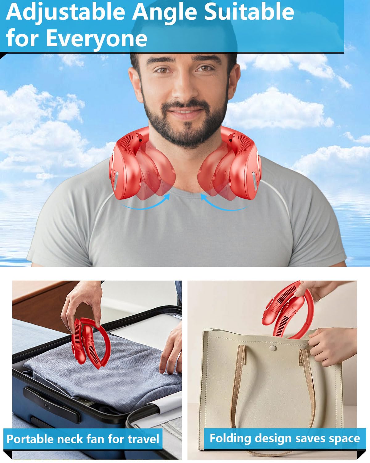 Portable Neck Fans with Mist, Rechargeable 4-9H Lasting Neck Cooling that Blow Cold Air, 5 Speeds & LED display, USB-C Bladeless Folding Personal Mister for Kid Adult Indoor Outdoors Sports, White