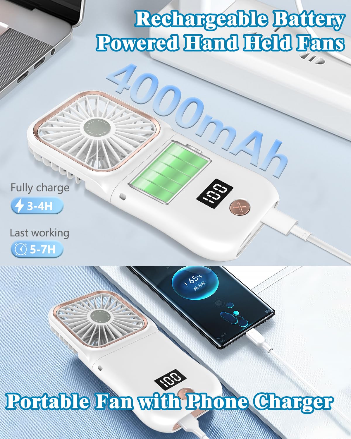 Neck Fan with Cooling Plate,5500mAh Rechargeable, Ultra Quiet Operation, 5 Speeds & 3 Cooling Modes, USB-C Fast Charging, LED Display Battery & Gear, Bladeless Fans that Blow Cold Air for Travel Blue