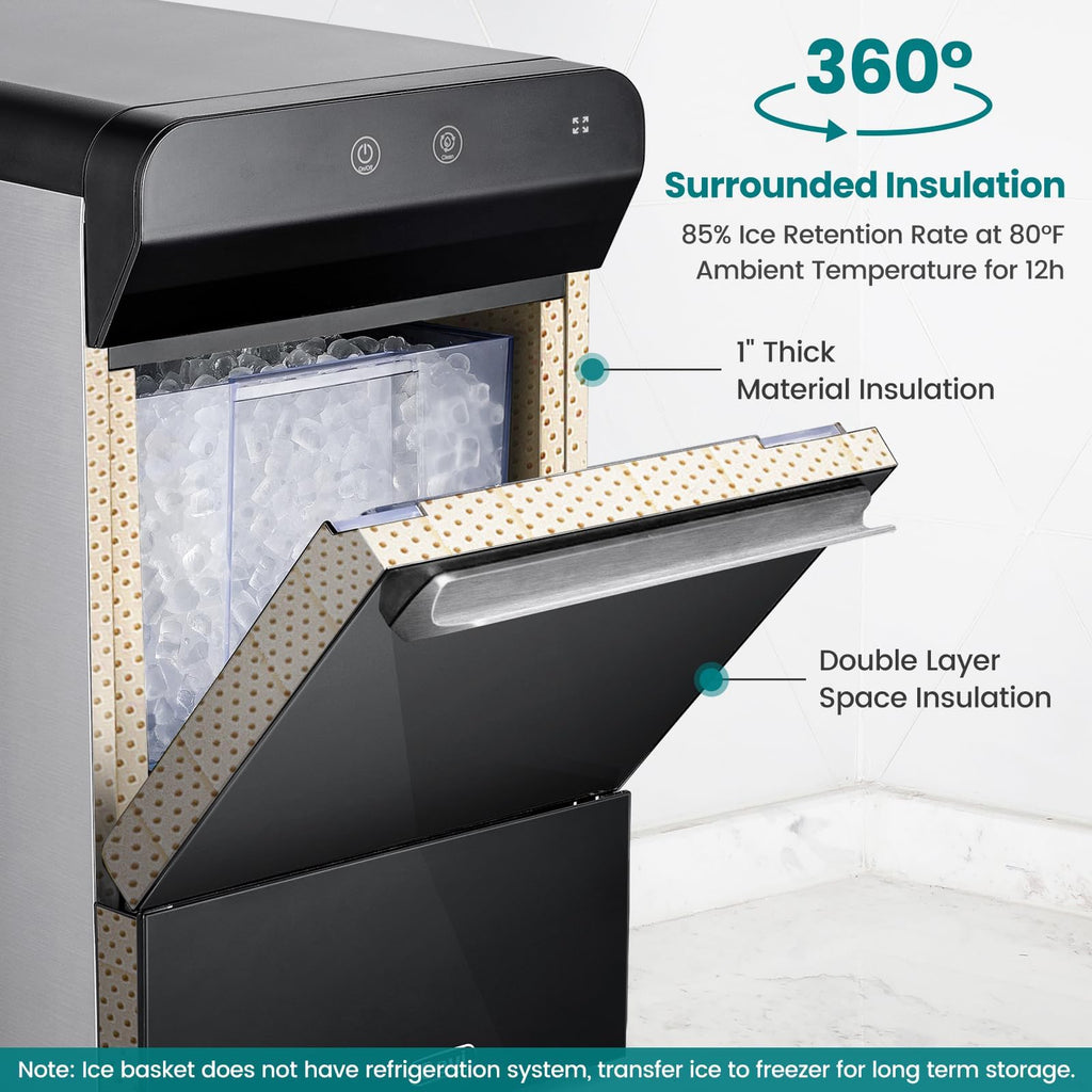 Gevi V2.0 Countertop Gemi Nugget Ice Maker | Self-Cleaning Pellet Ice Machine | Stainless Steel Housing |16.7''H Fits Perfectly Under Wall Cabinet | Silver with Viewing Window