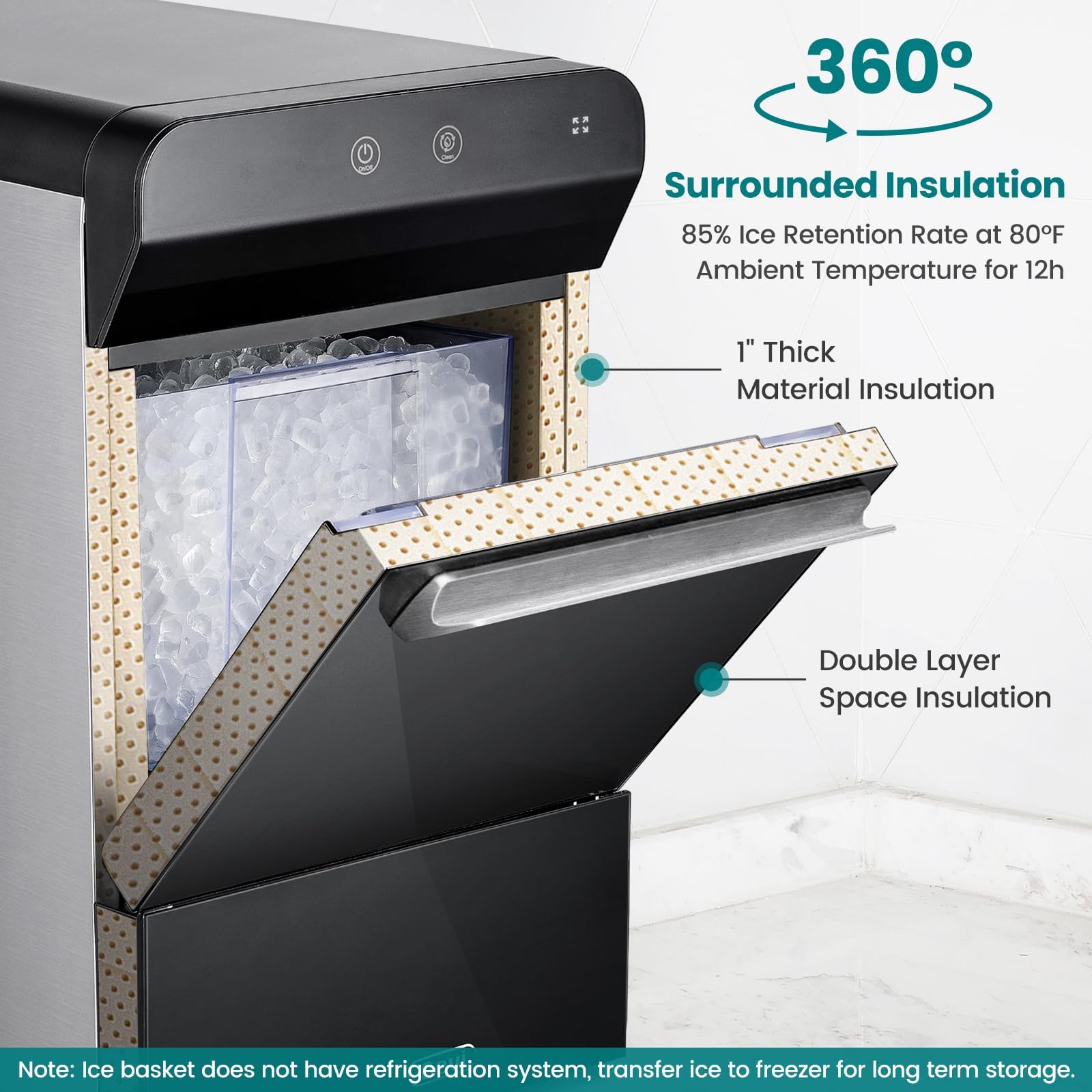 Gevi V2.0 Countertop Gemi Nugget Ice Maker | Self-Cleaning Pellet Ice Machine | Stainless Steel Housing |16.7''H Fits Perfectly Under Wall Cabinet | Silver with Viewing Window