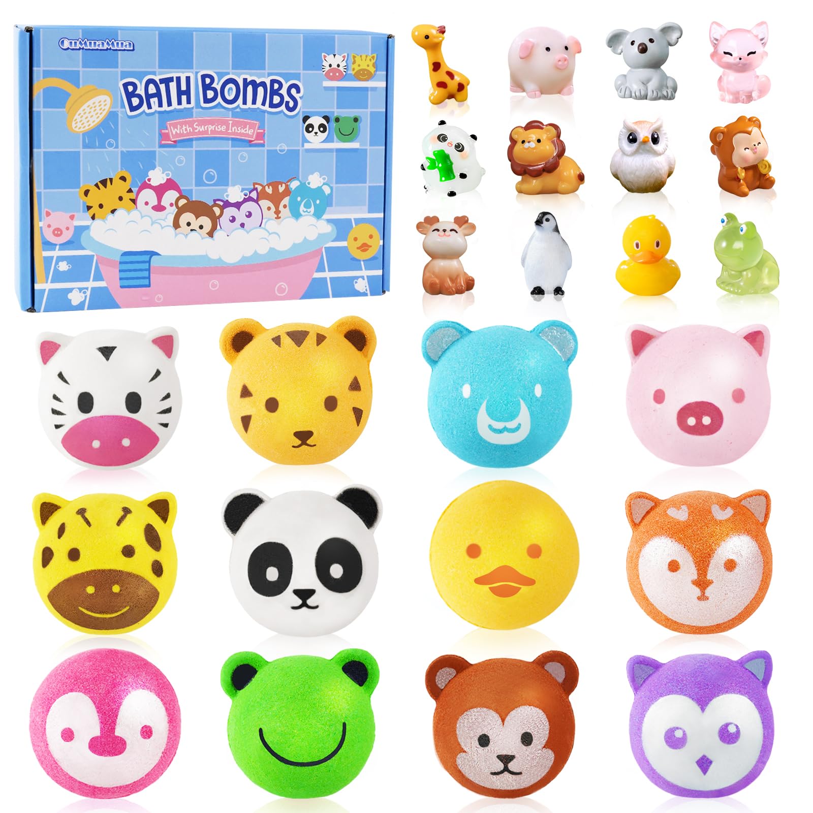 Bath Bombs for Kids with Surprise Toys Inside, 12 Pcs Bubble Bath Fizzy Balls with 12 Animal Shapes, Natural Bath Bombs Birthday Christmas Gift Set for Kids Girls Boys Toddlers