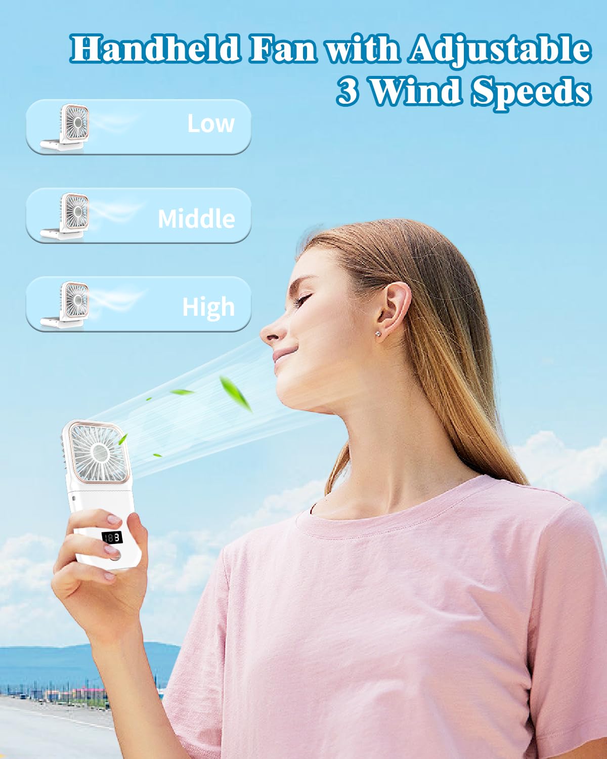 Neck Fan with Cooling Plate,5500mAh Rechargeable, Ultra Quiet Operation, 5 Speeds & 3 Cooling Modes, USB-C Fast Charging, LED Display Battery & Gear, Bladeless Fans that Blow Cold Air for Travel Blue